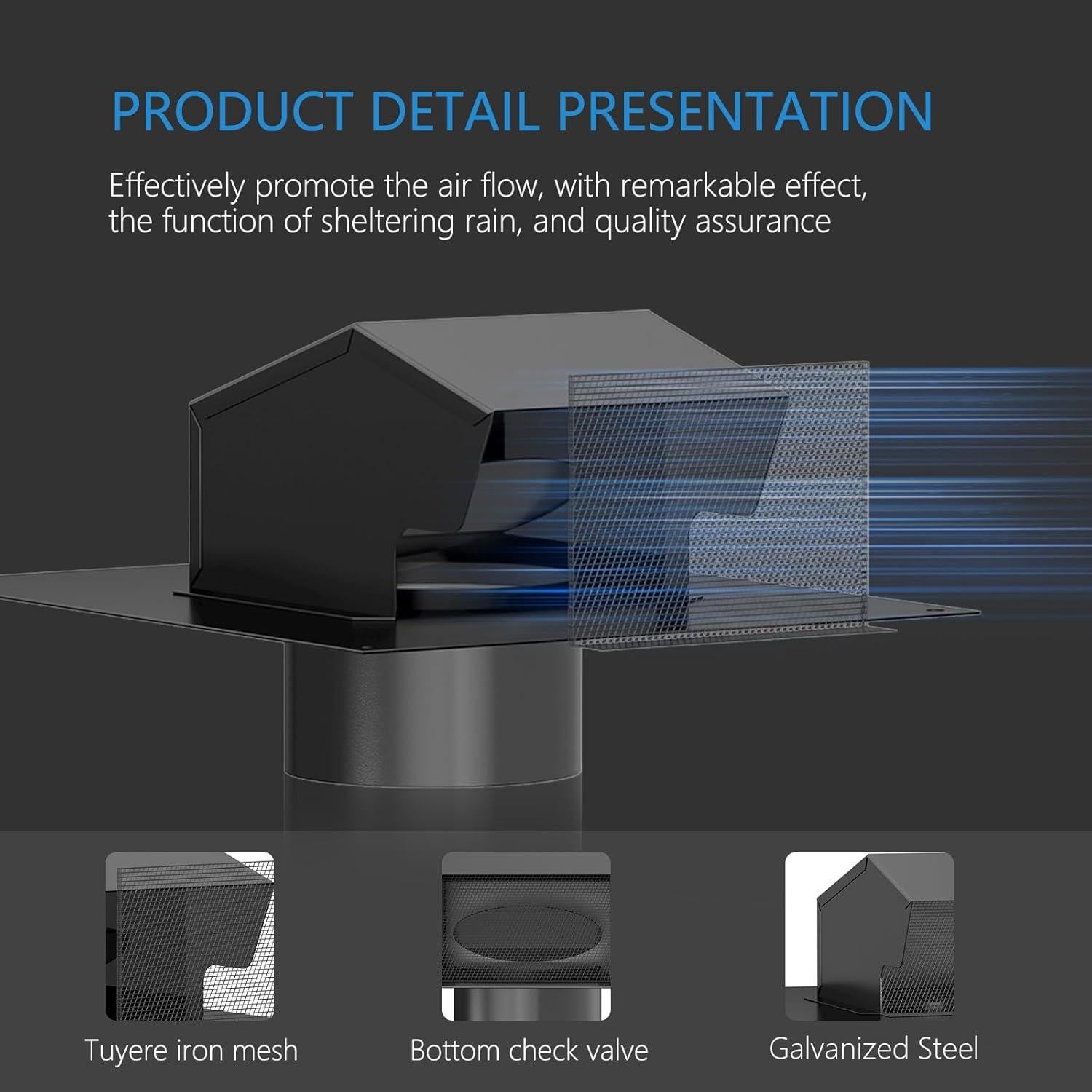 Ventilación de Techo 4" Hon&Guan Acero Galvanizado Negro