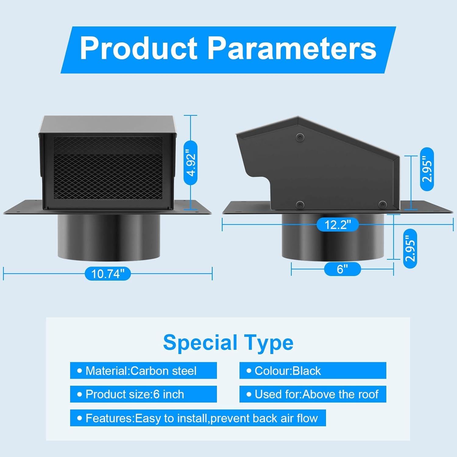 Tapa de Ventilación de Techo CZA 6 Pulgadas Acero al Carbono