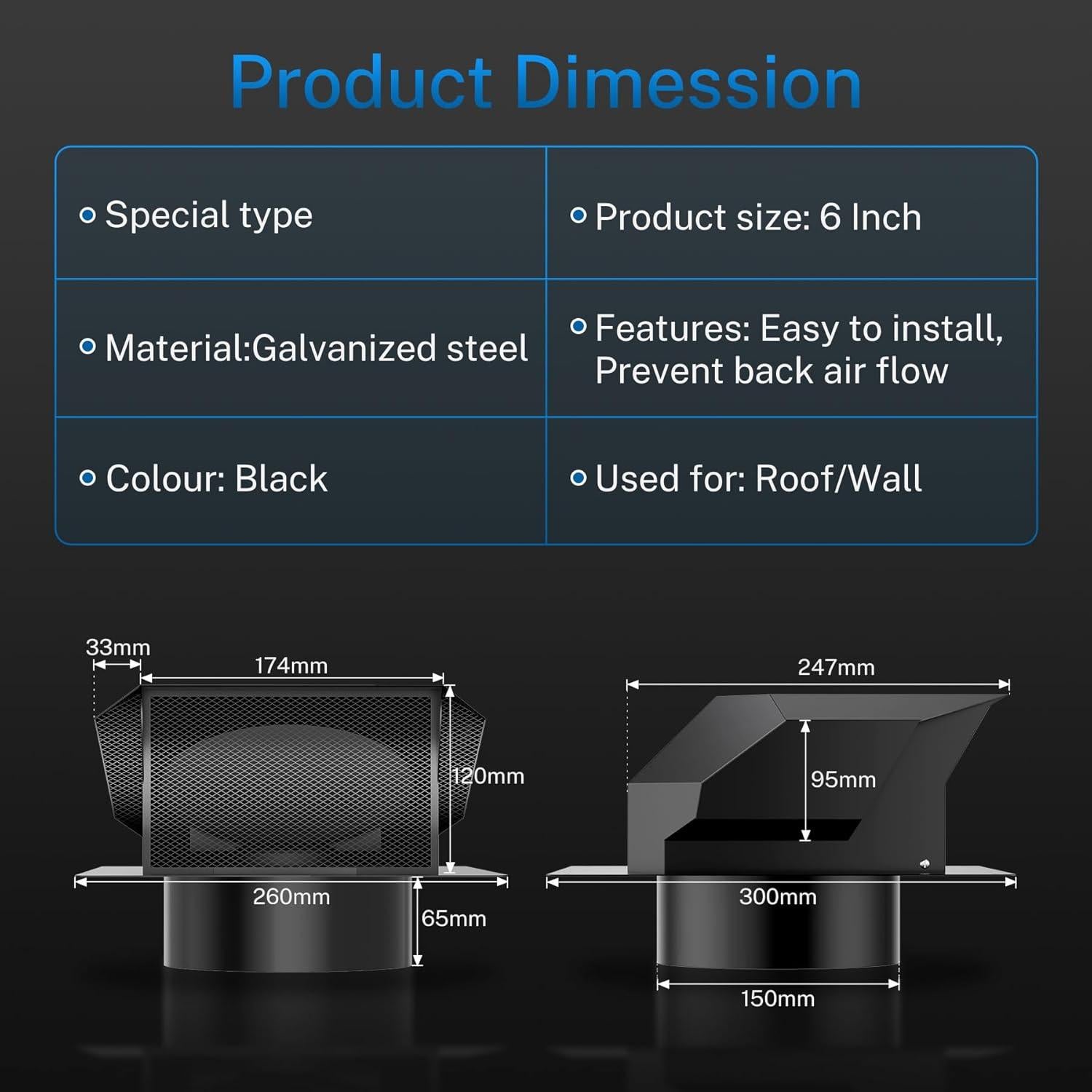 Cubierta de Ventilación de Techo 6" Hon&Guan Acero Galvanizado