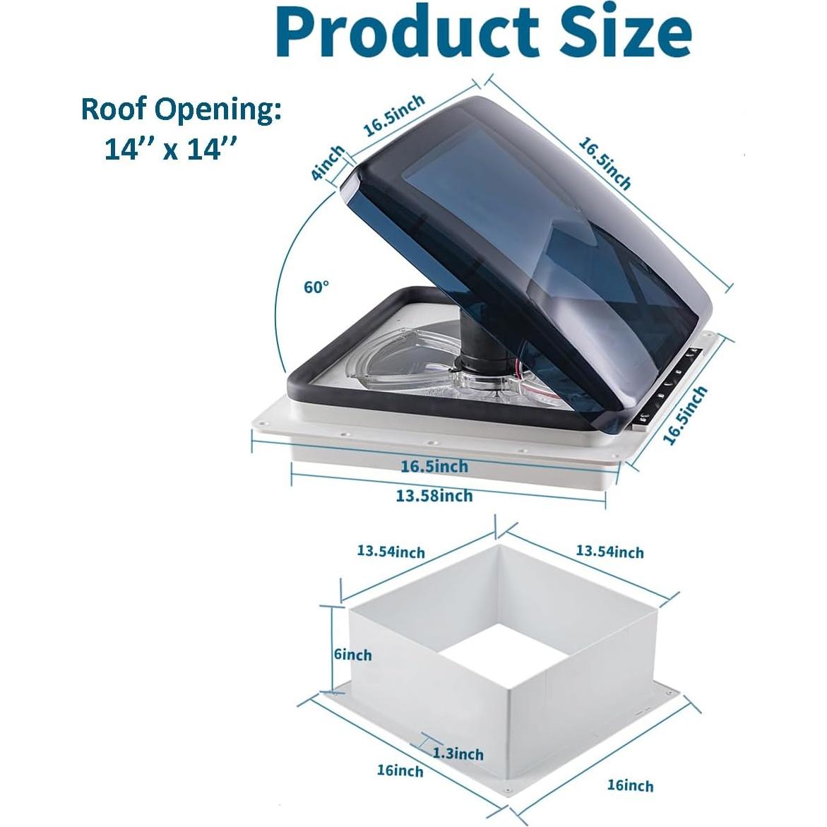 Ventilador de Techo Manual RVLOVENT 12V 14" 10 Velocidades