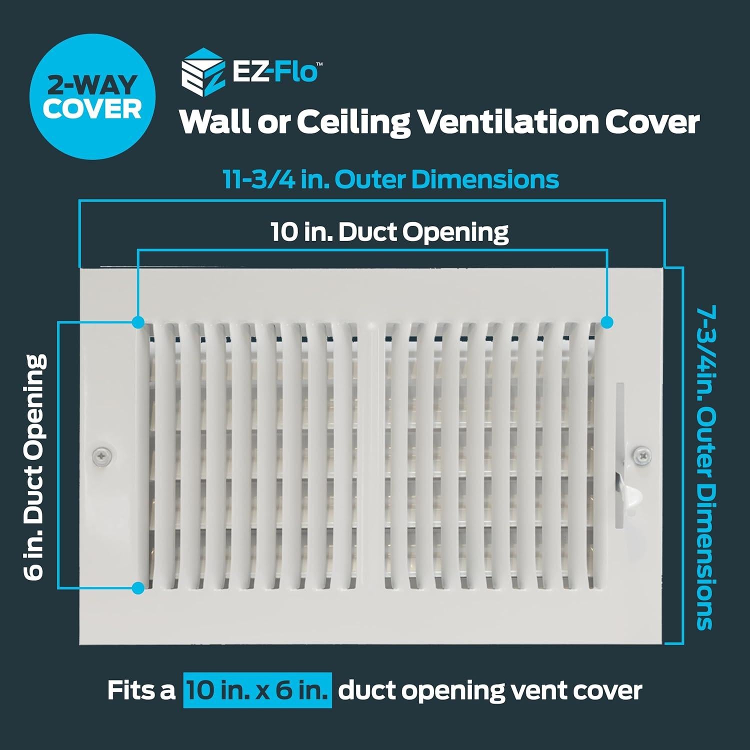 Registro de Ventilación EZ-FLO 10x6 Pared Techo Acero Blanco