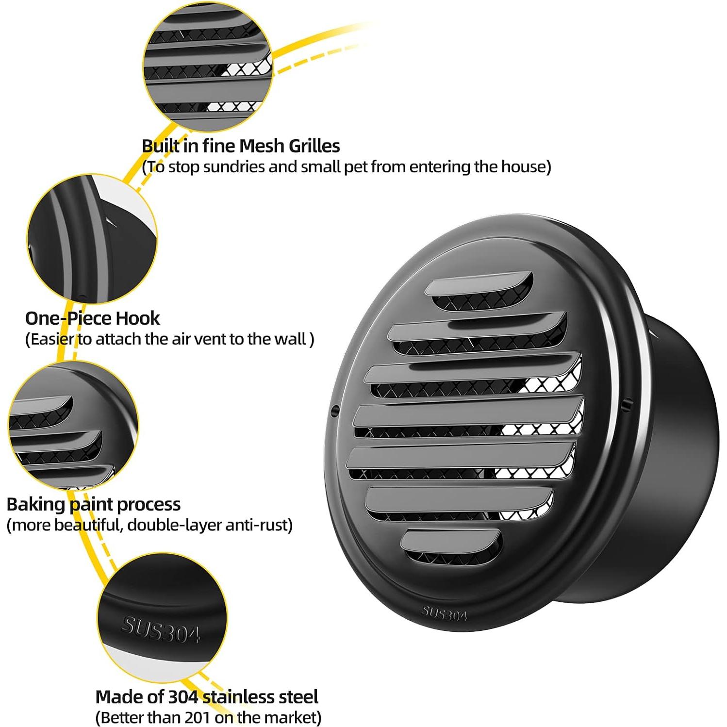Cubierta de Ventilación de Aire PIIYOOSNN 100mm Acero Inoxidable