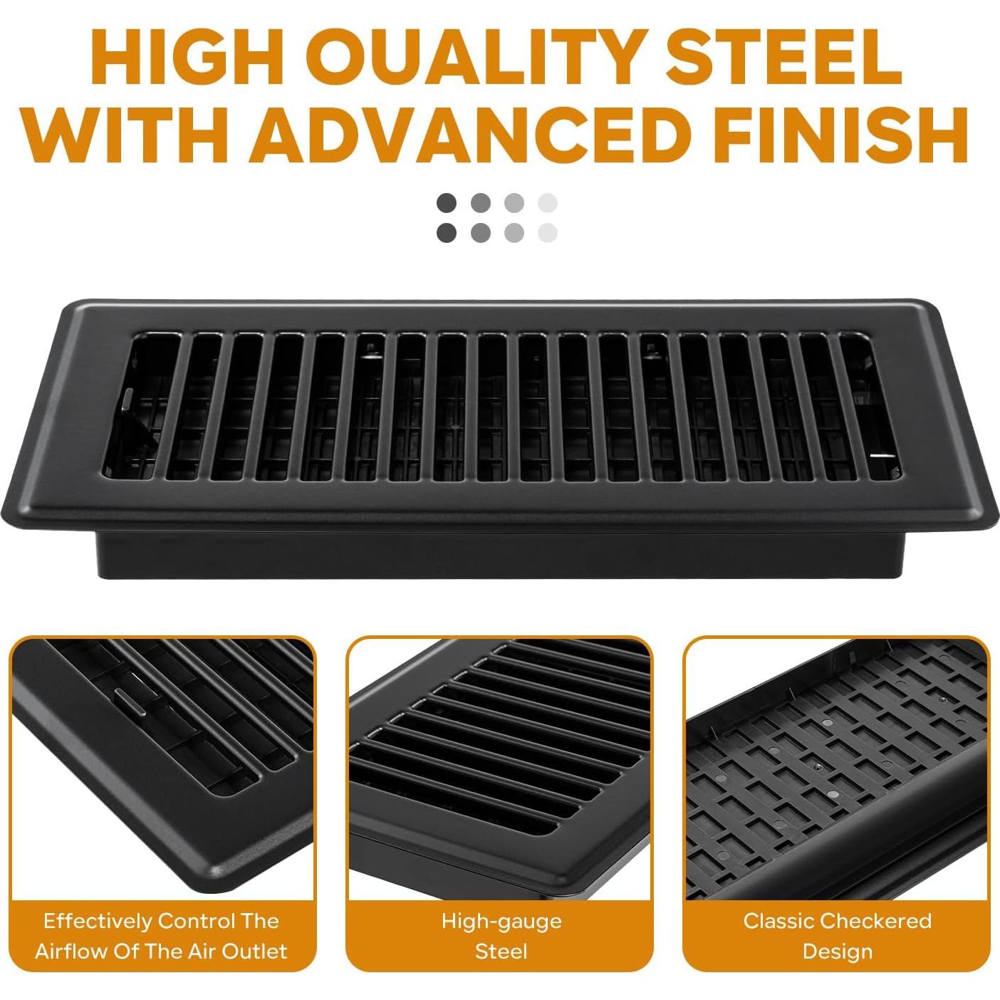 Rejillas de Piso HQZHQZ 10 Pcs 10x25 cm Acero Negro