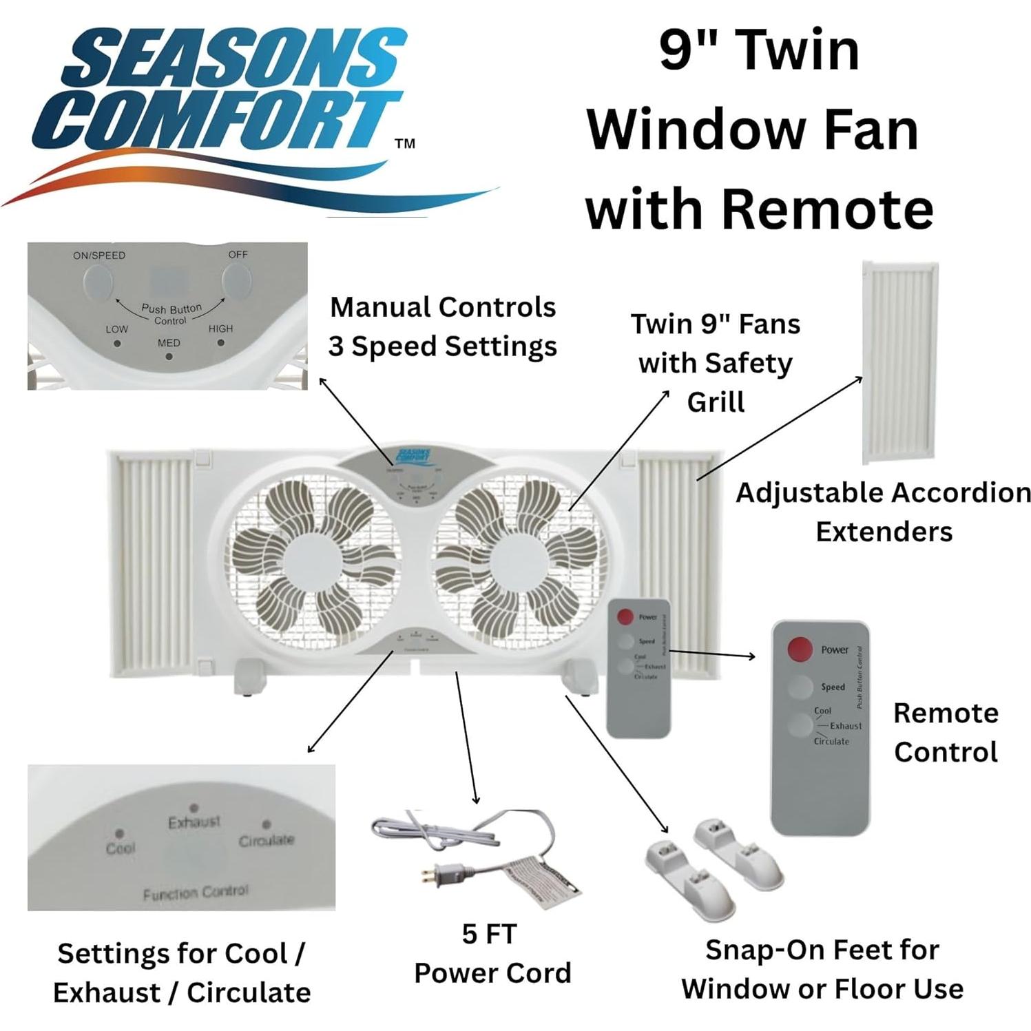 Ventilador de Ventana Doble Seasons Comfort 9" Twin 3 Velocidades