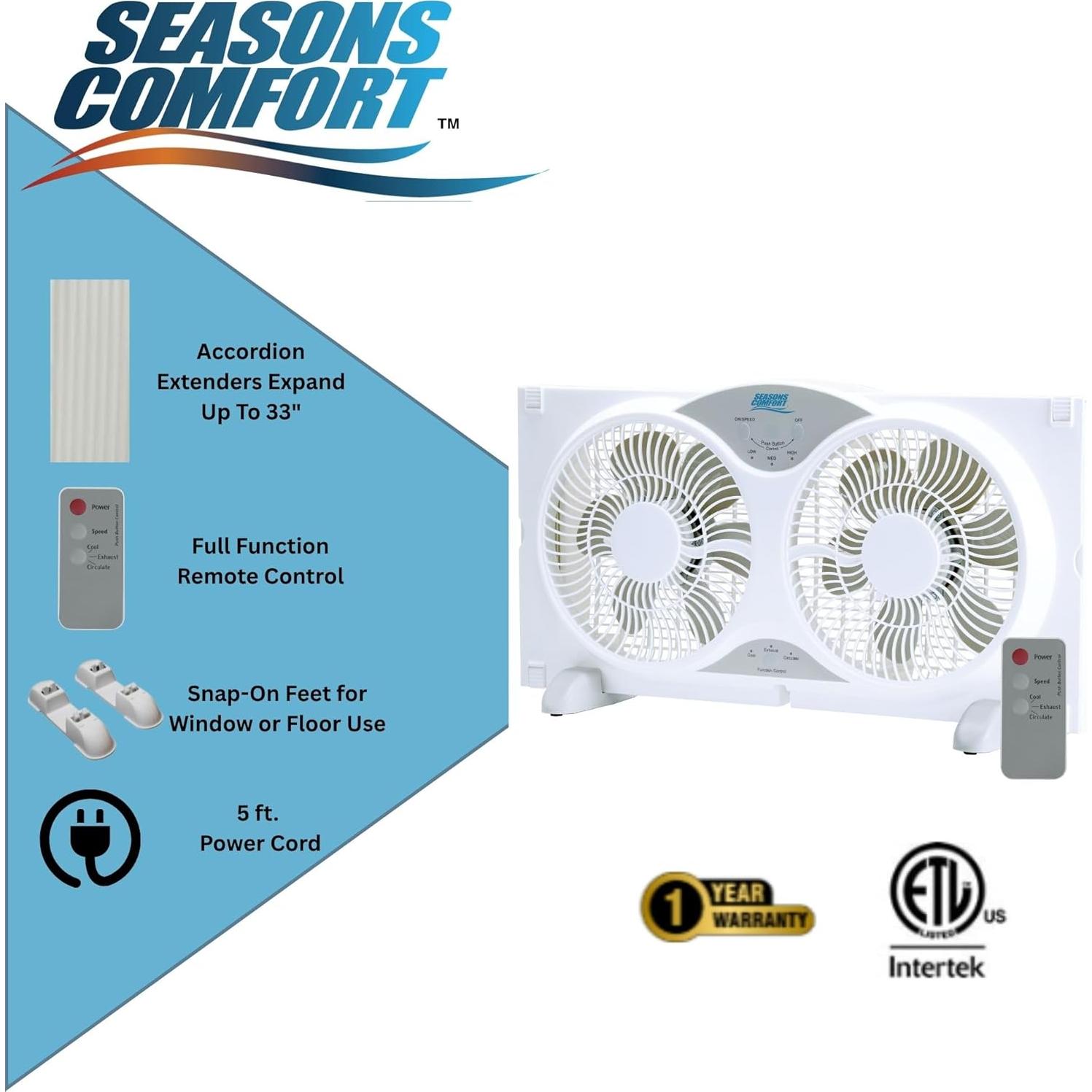 Ventilador de Ventana Doble Seasons Comfort 9" Twin 3 Velocidades