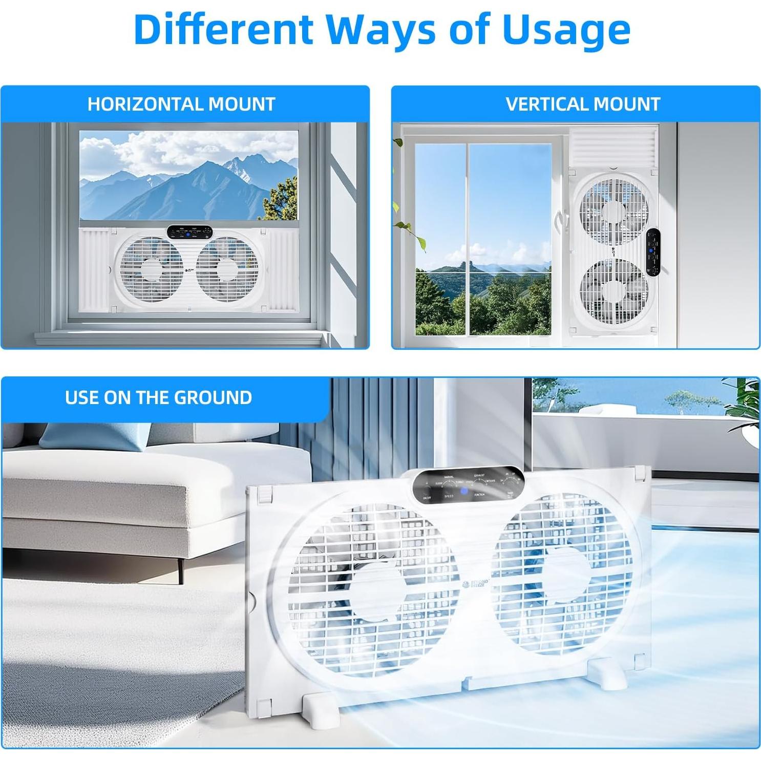Ventilador de Ventana Doble BEYOND BREEZE 9" con Control Remoto