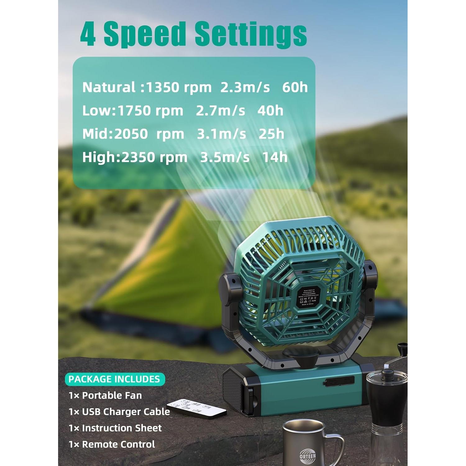 Ventilador Portátil Recargable Orteen 9" con Control Remoto