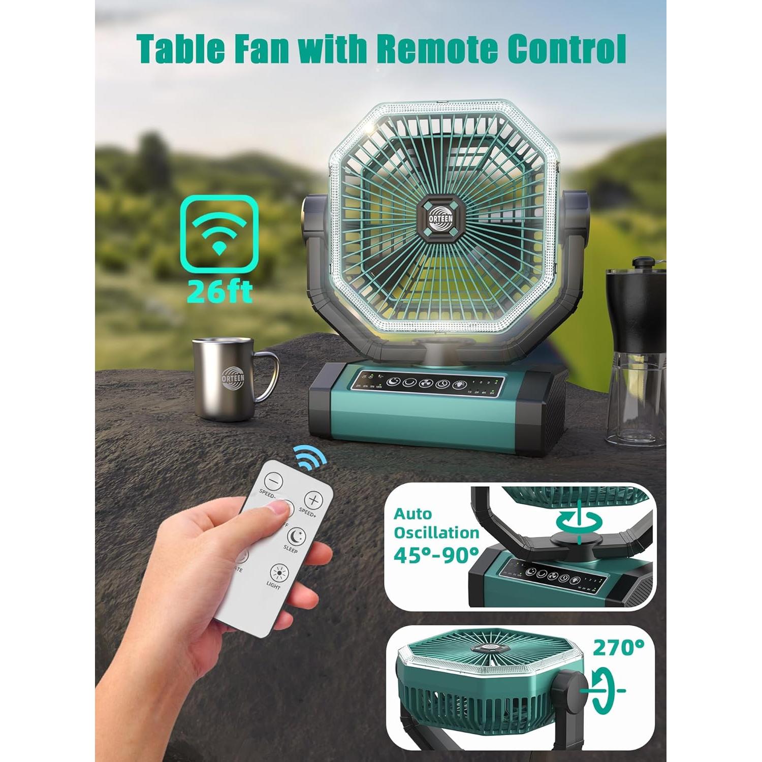 Ventilador Portátil Recargable Orteen 9" con Control Remoto