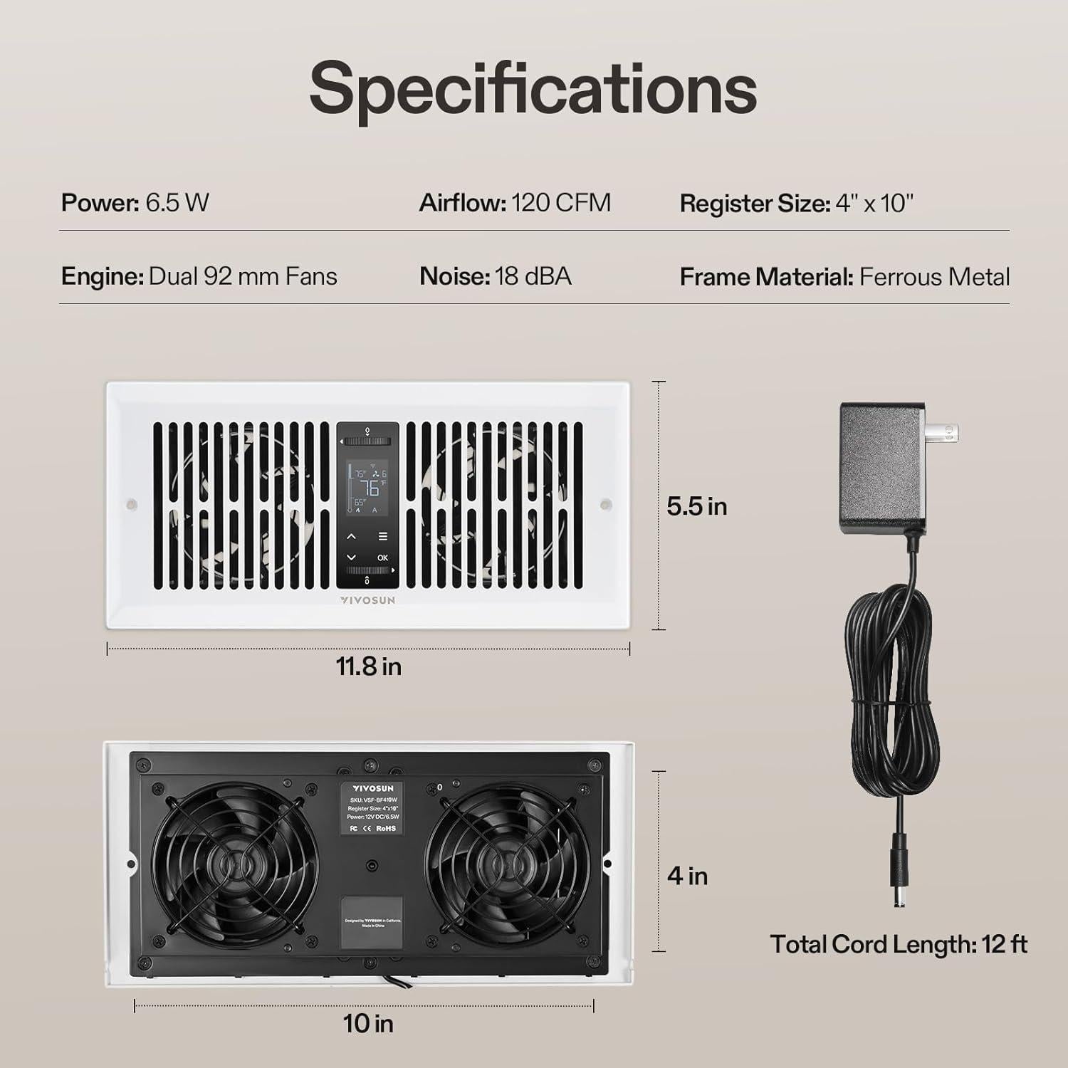 Ventilador Aumentador de Registro VIVOSUN 10 Velocidades Blanco