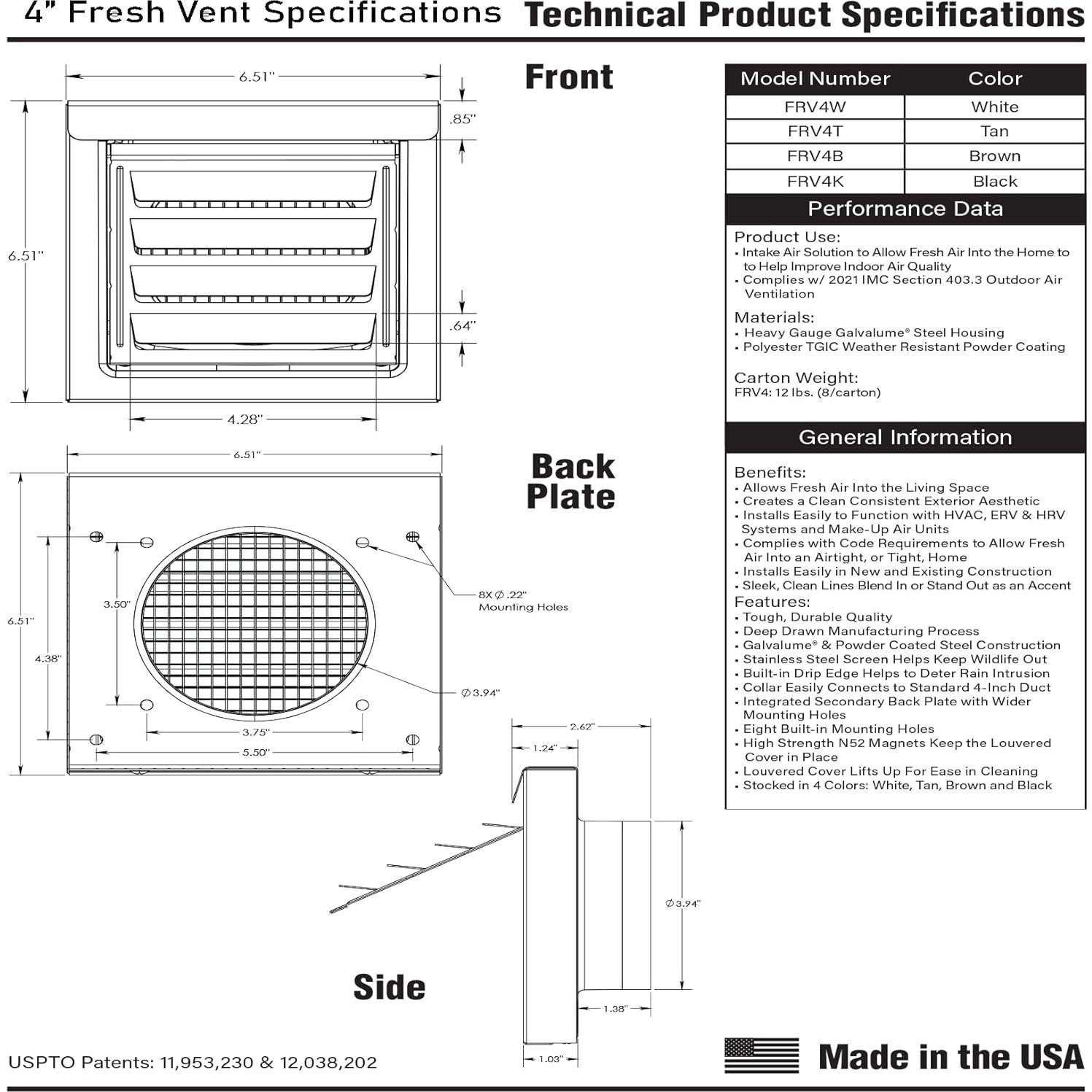 Rejilla de Ventilación de Metal Fresh Vent 10.16 cm Blanca