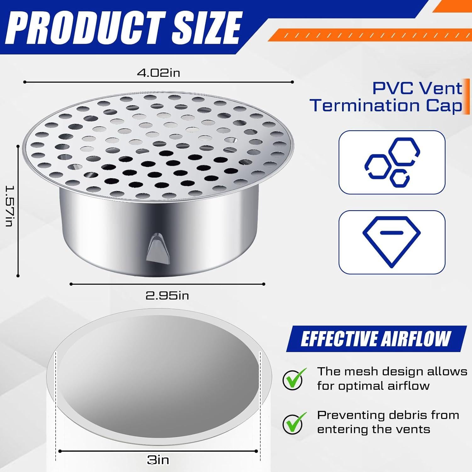 Tapa de Ventilación Moxweyeni 3" Acero Inoxidable 304 con Guantes