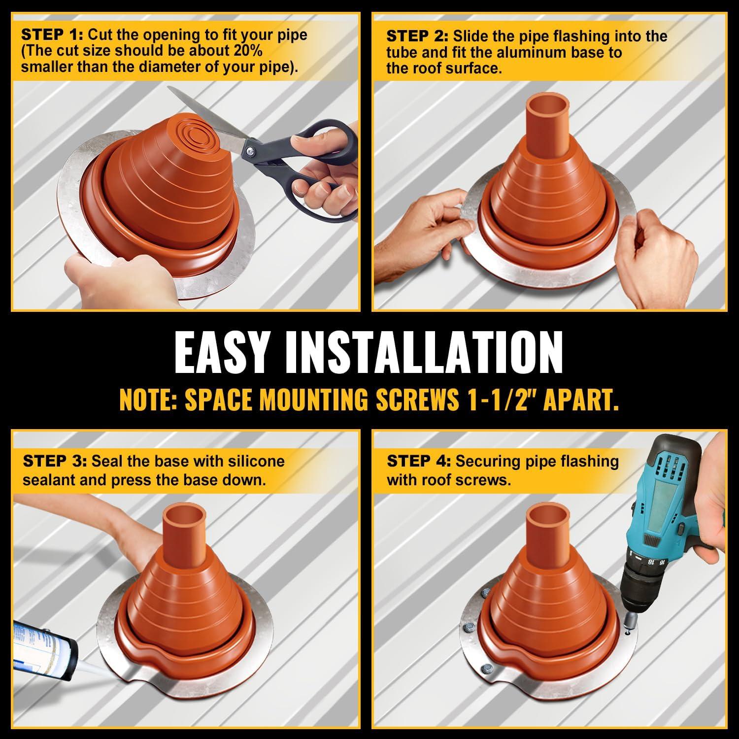 Bota de Sellado de Tubería VIVIDA #3 para Techos de Metal 6.35-127 mm