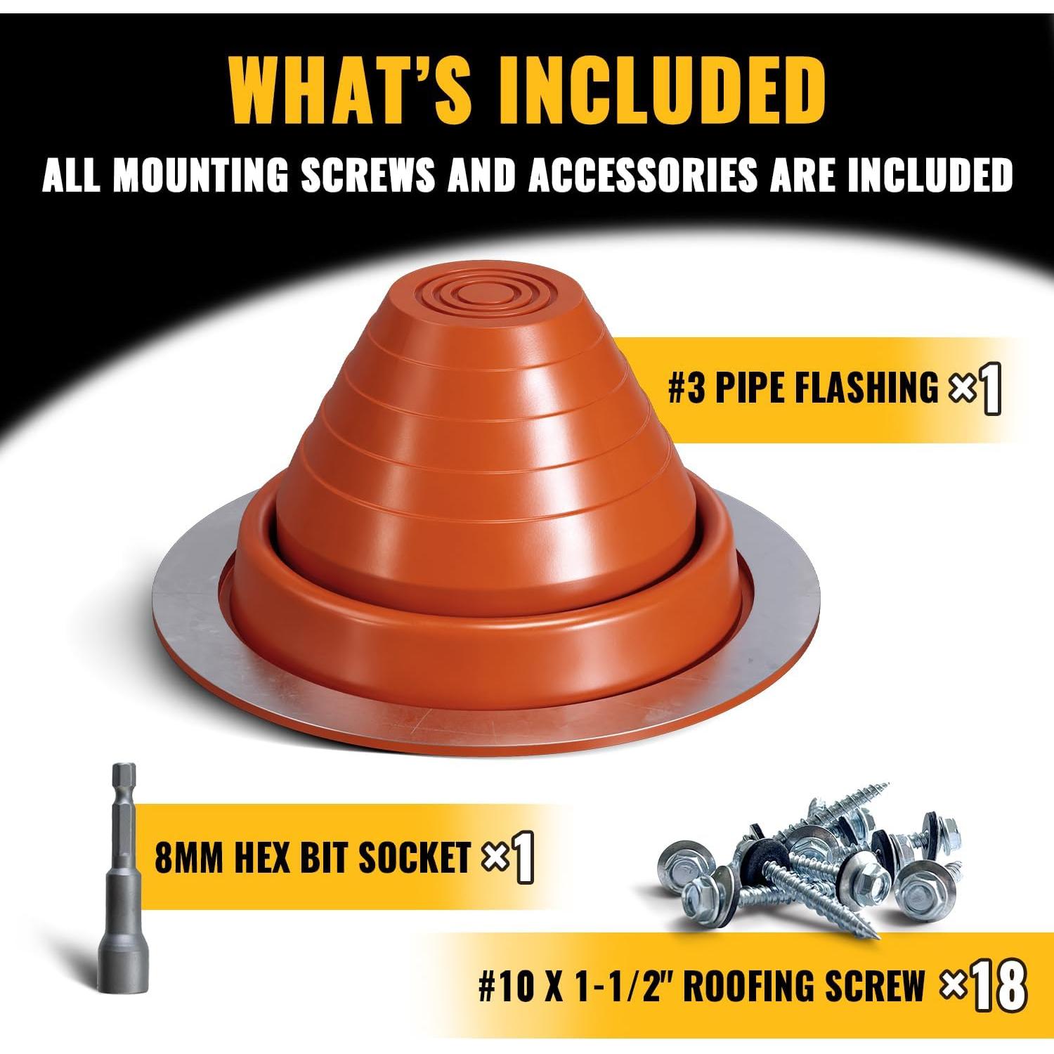 Bota de Sellado de Tubería VIVIDA #3 para Techos de Metal 6.35-127 mm