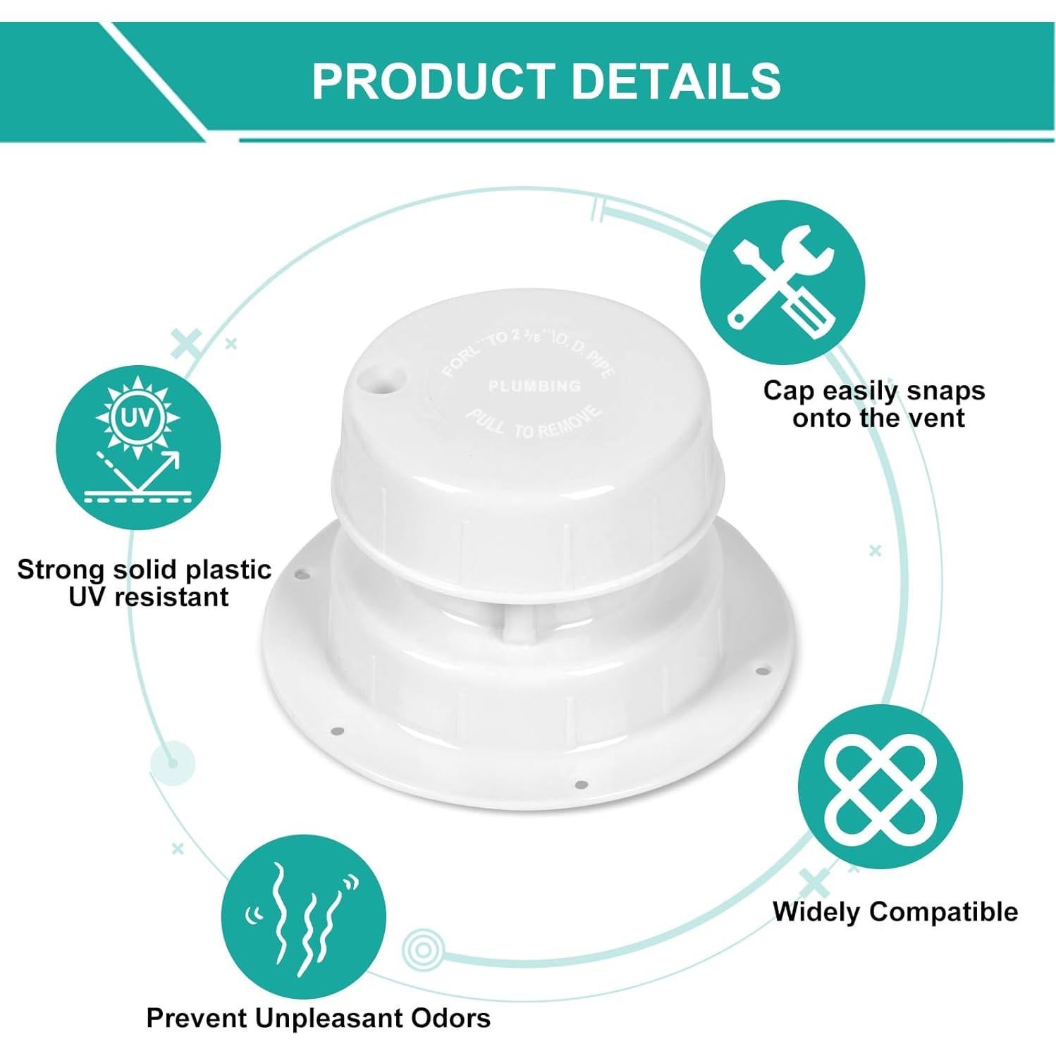 Tapa de Ventilación de Fontanería Alreczio - 2 Paquete Blanco