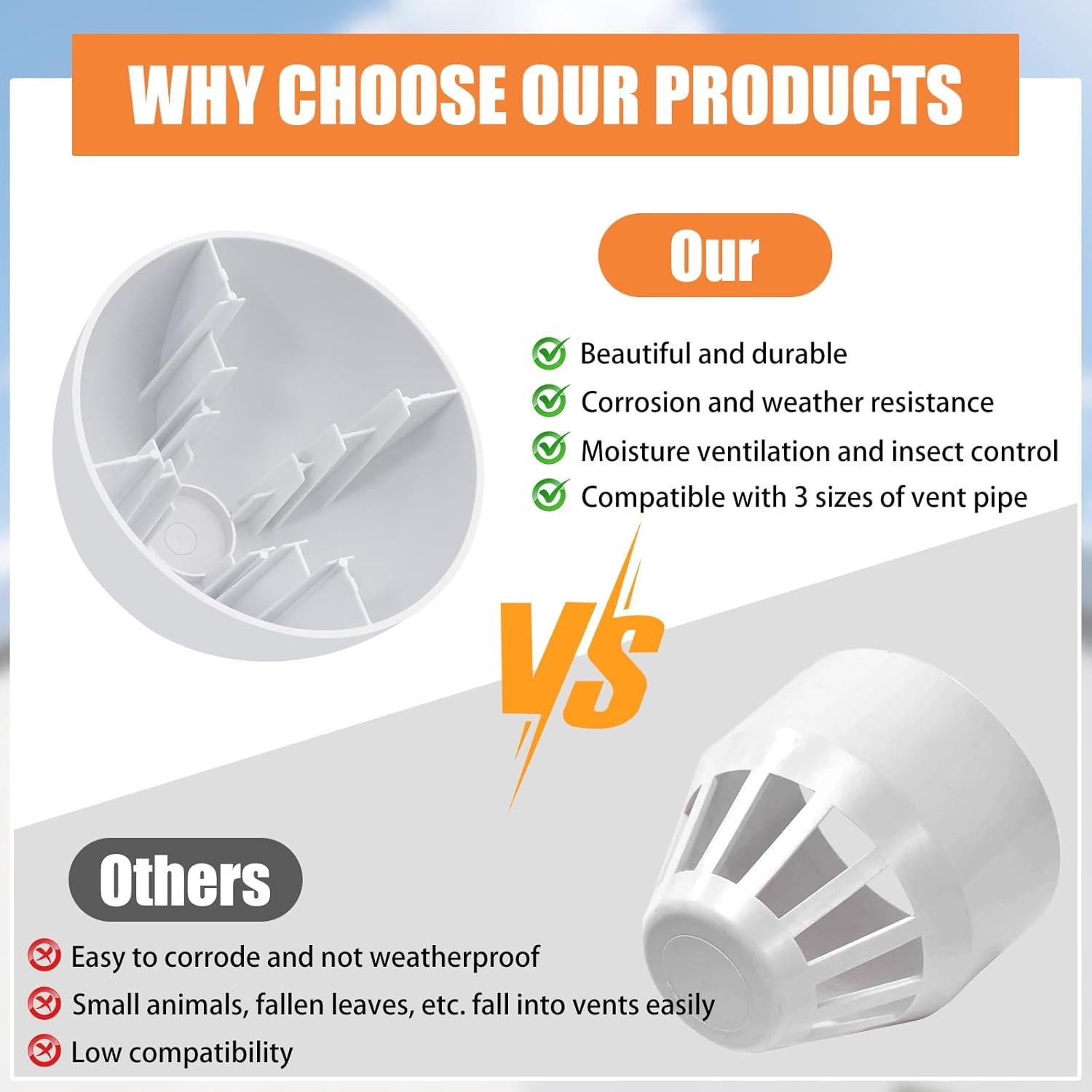 Tapa de Ventilación de PVC E-CAP321 para Chimenea 3 tamaños