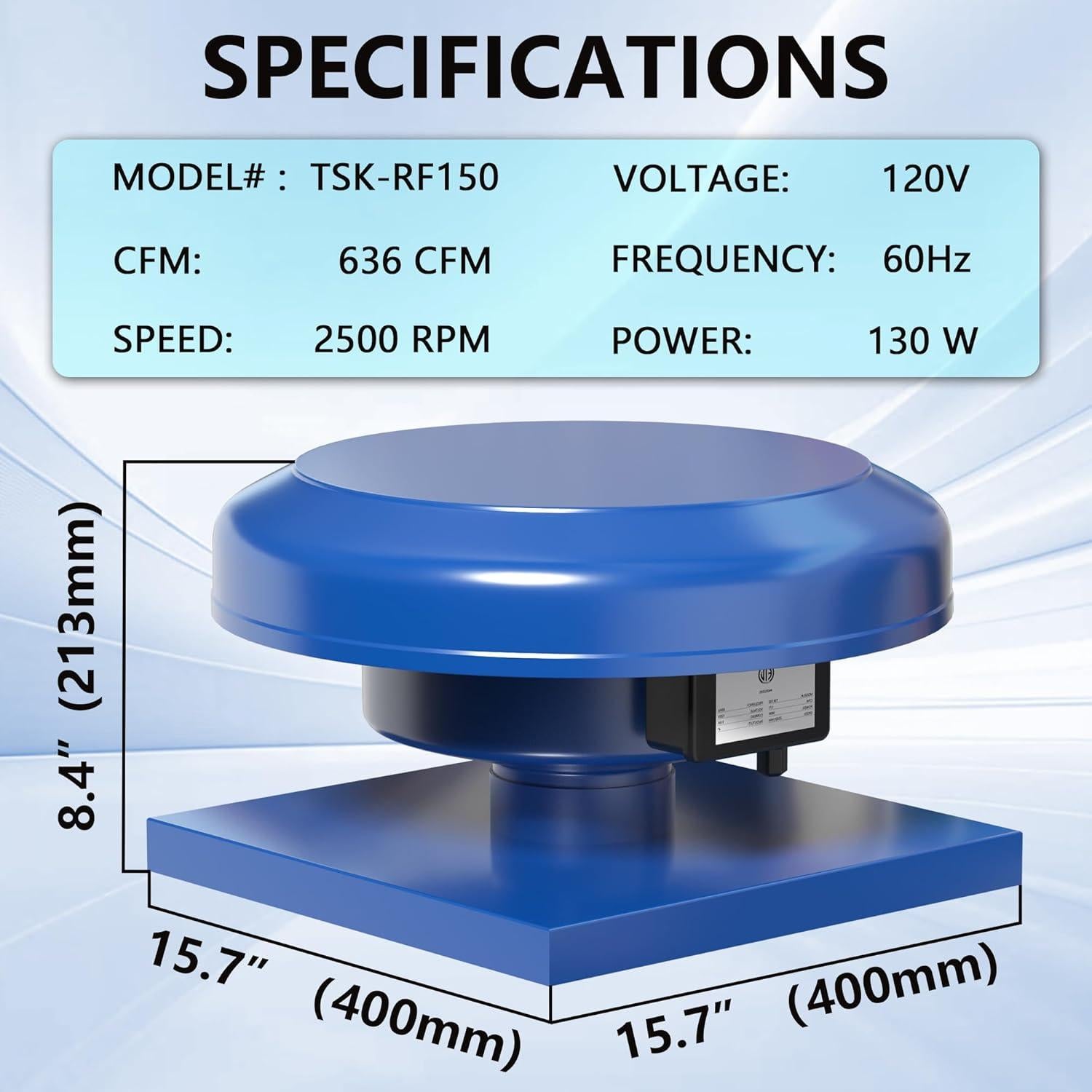 Extractor de Techo FICBXRA TSK-RF150 636 CFM 130W Azul