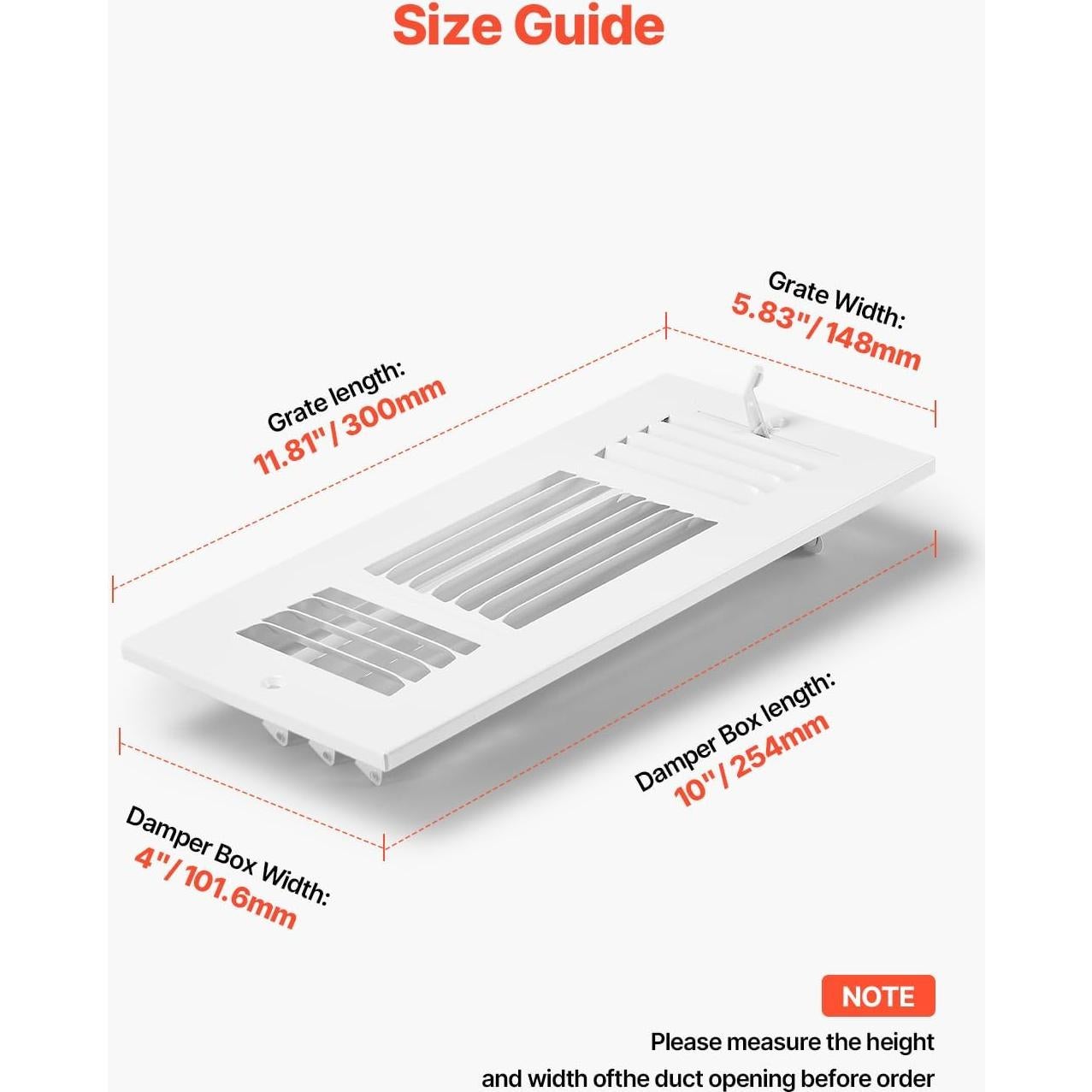 Rejillas de Ventilación VEVOR 10x25 cm Paquete de 6 Blancas