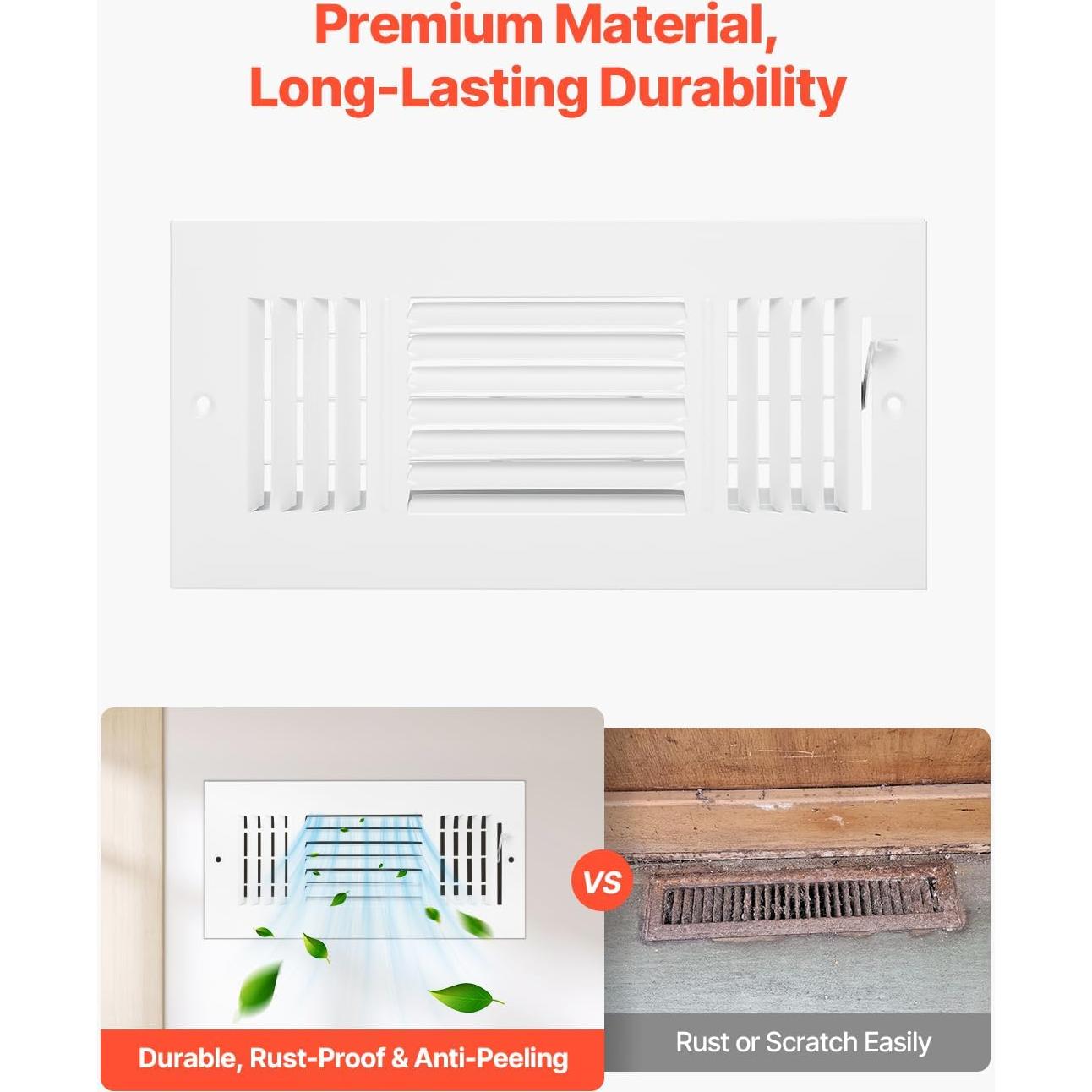 Rejillas de Ventilación VEVOR 10x25 cm Paquete de 6 Blancas