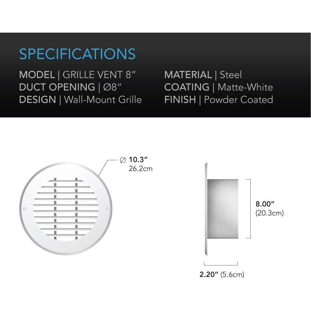 Rejilla de conducto de pared AC Infinity 20.3 cm blanca acero