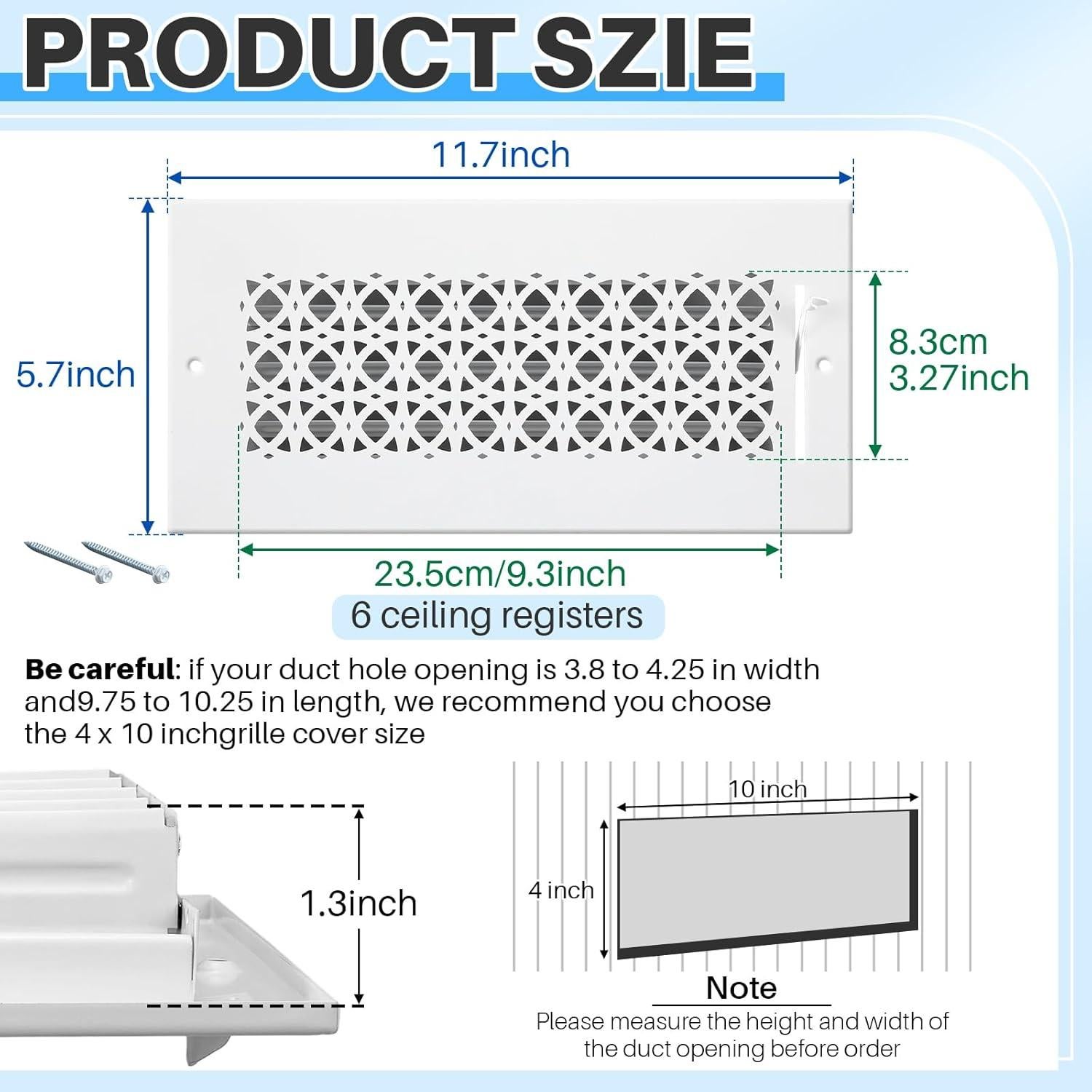 Cubiertas de Ventilación de Metal Datanly 6 Pcs 10.16x25.4 cm