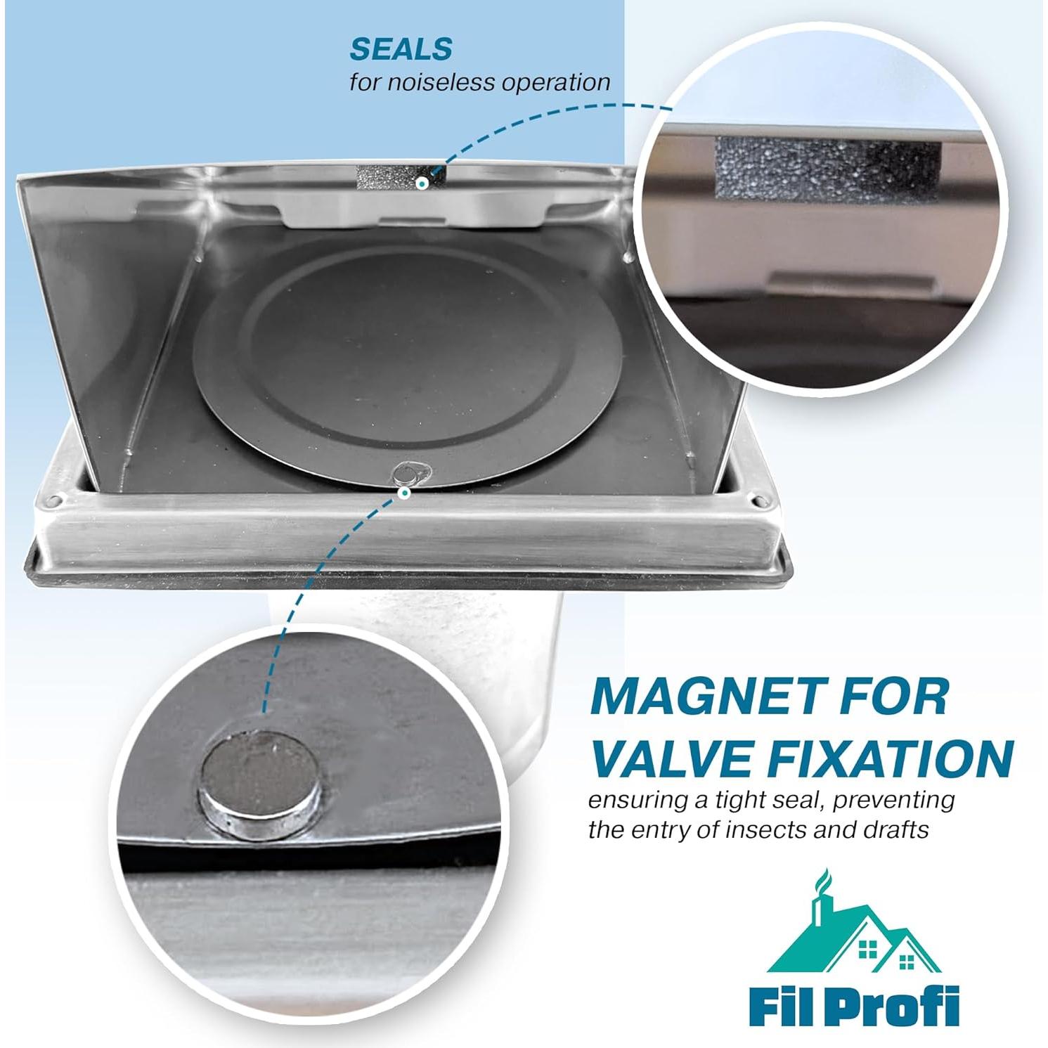 Cubierta de Ventilación de Pared FILPROFI 10.16 cm Acero Inoxidable