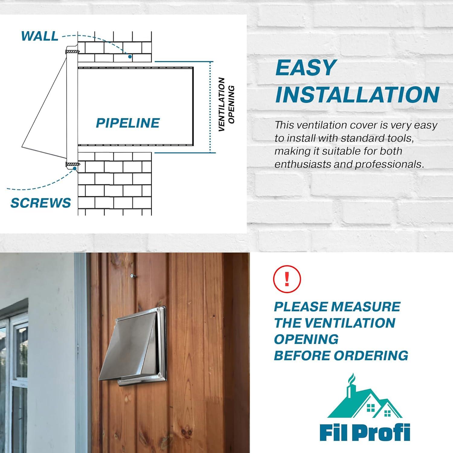 Cubierta de Ventilación de Pared FILPROFI 10.16 cm Acero Inoxidable
