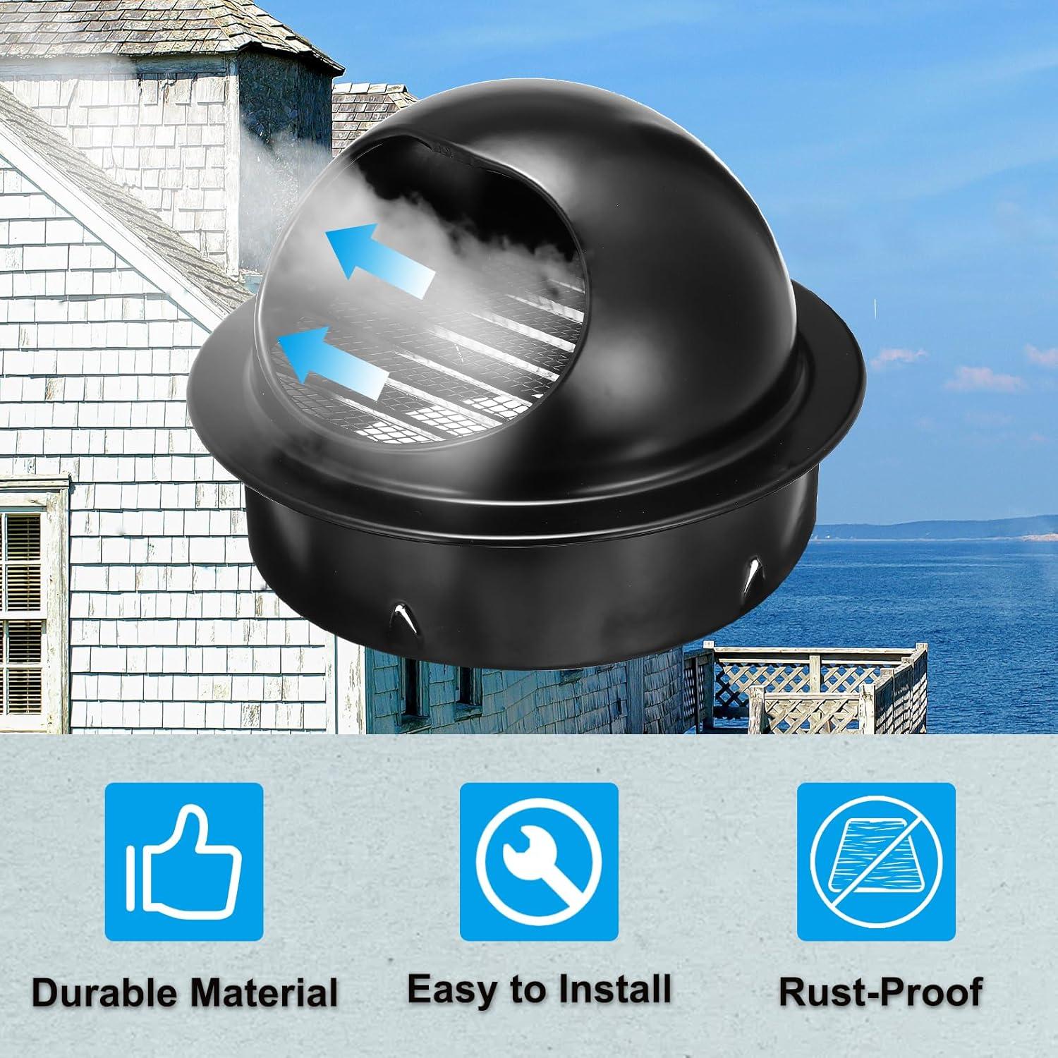 Cubierta Redonda de Ventilación PATIKIL 150 mm Acero Inoxidable Negro