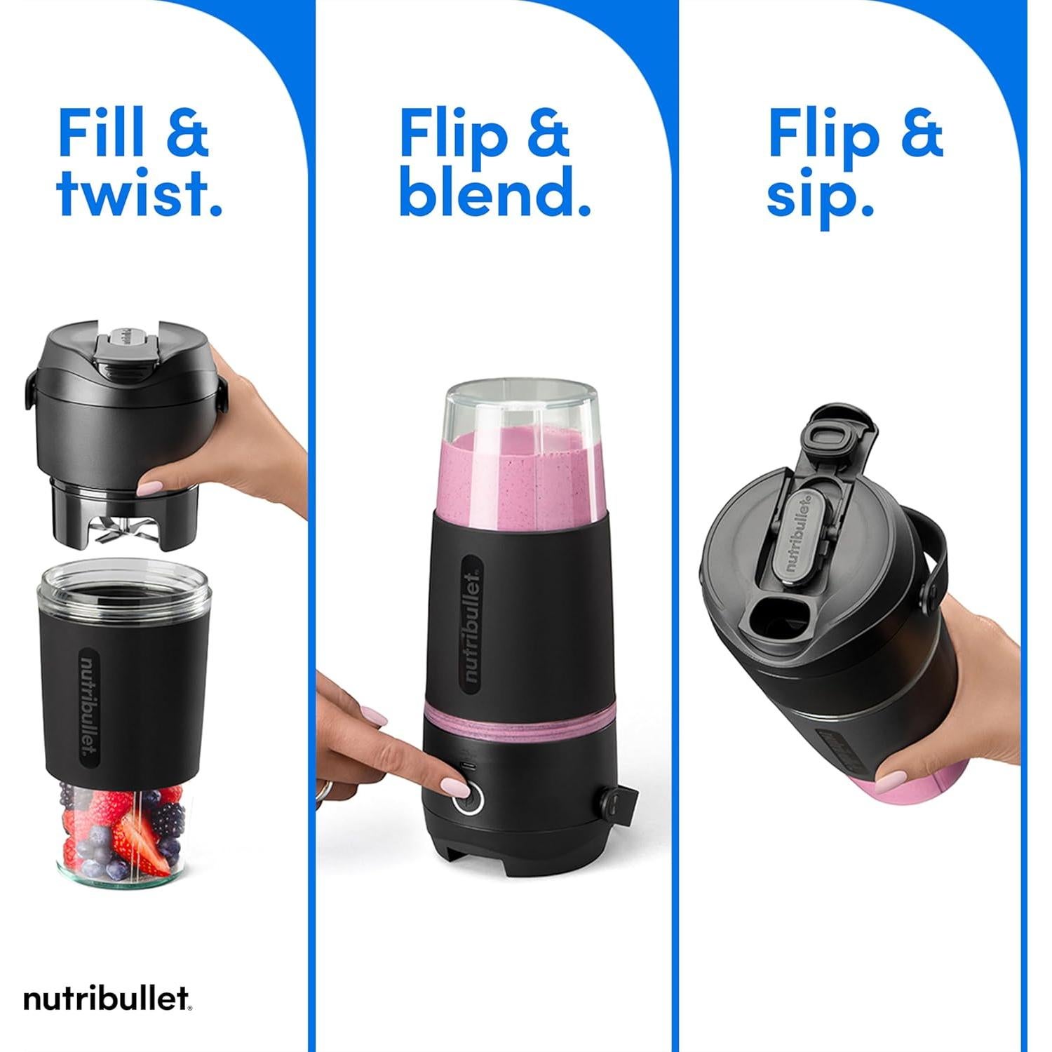Licuadora Portátil NutriBullet Flip 20 oz Sin Cable Negra