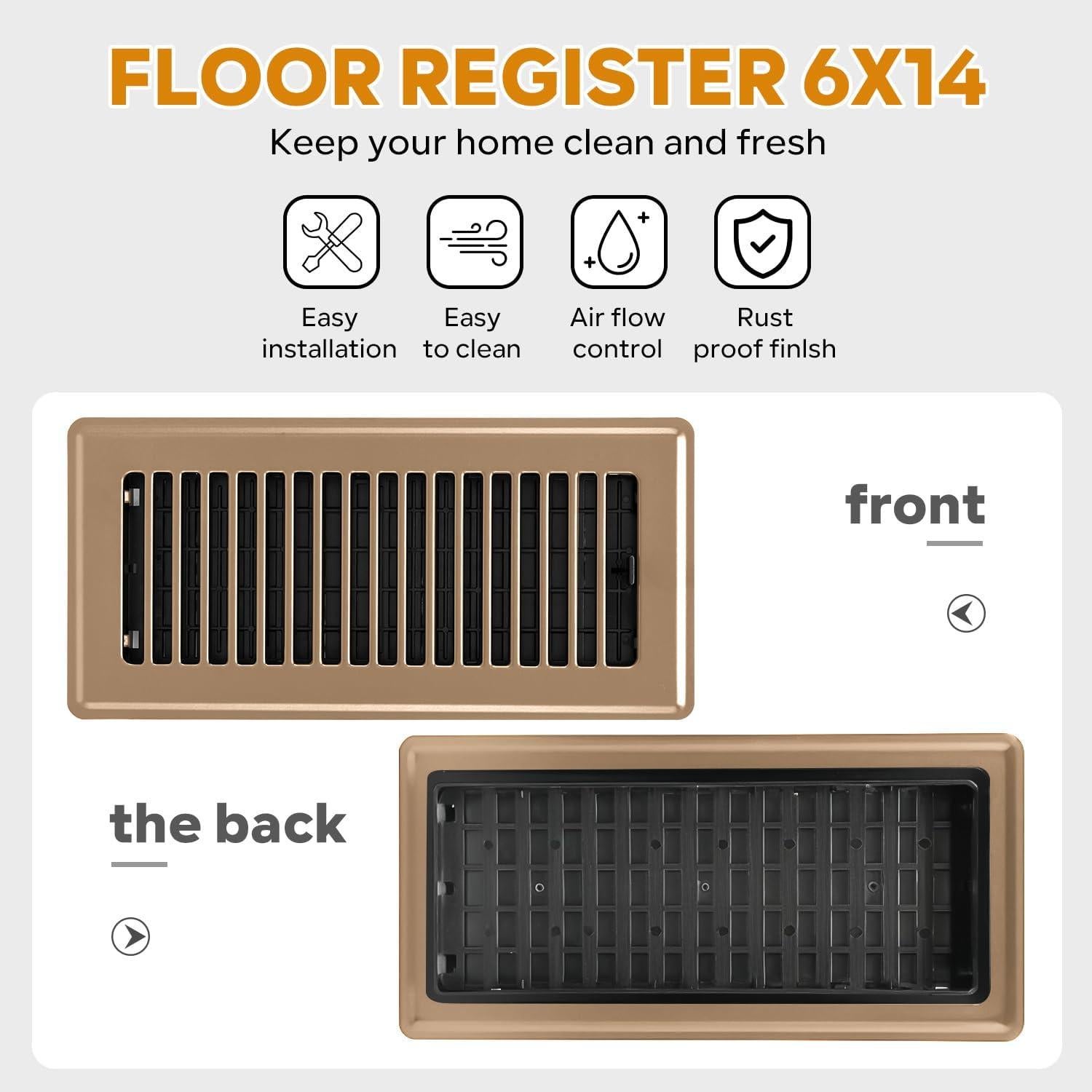 Cubiertas de Ventilación de Piso HQZ 6x14 cm Marrón - Paquete de 4