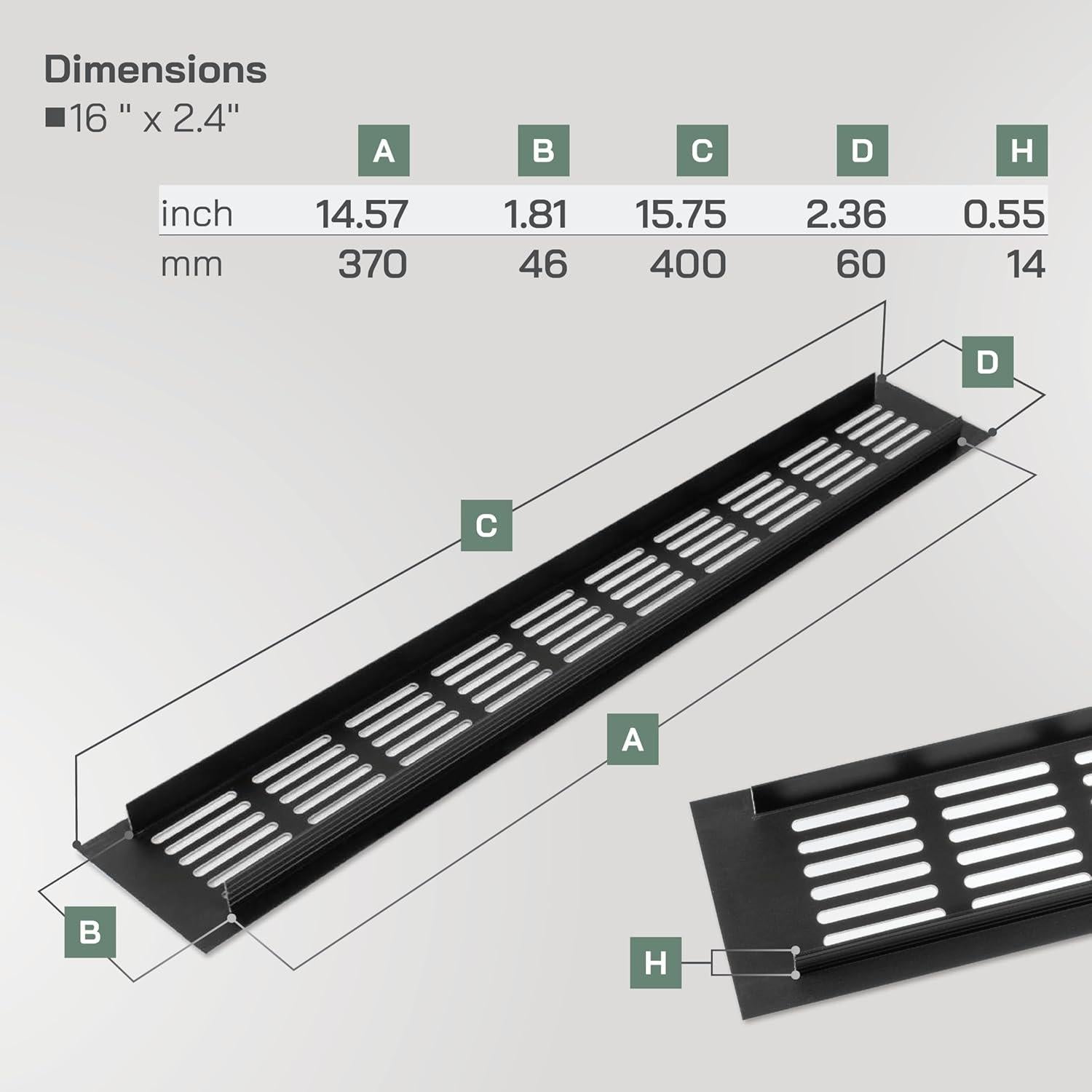 Vent Systems 16 x 2.4 Inch (Outer Dimensions) Air Supply Ventilation Grille - Brown Aluminum Rectangle Intake/Exhaust Door Vent Deflector - HVAC for Home Improvement Floor, Wall Duct Cover