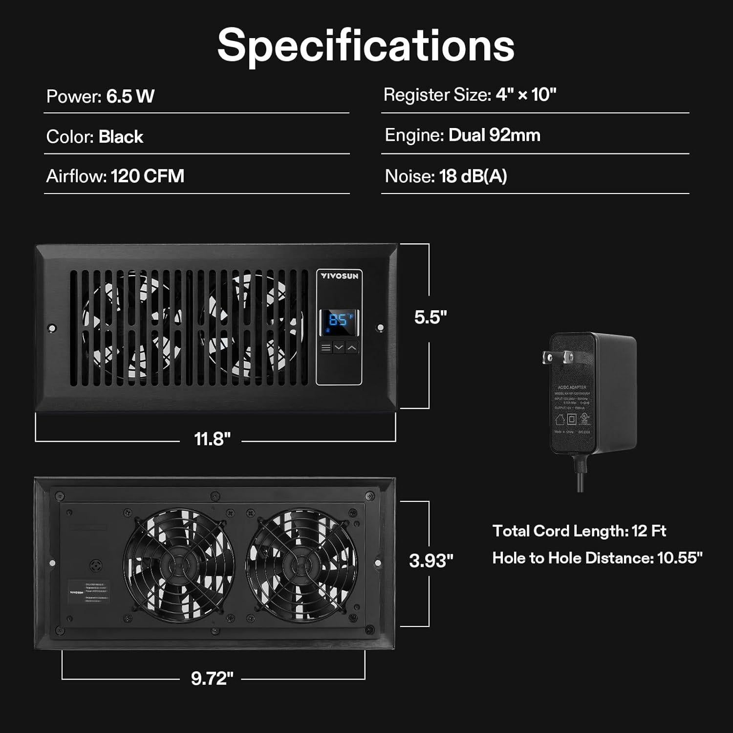 Ventilador de Refuerzo VIVOSUN 6.5W Silencioso 30x14cm