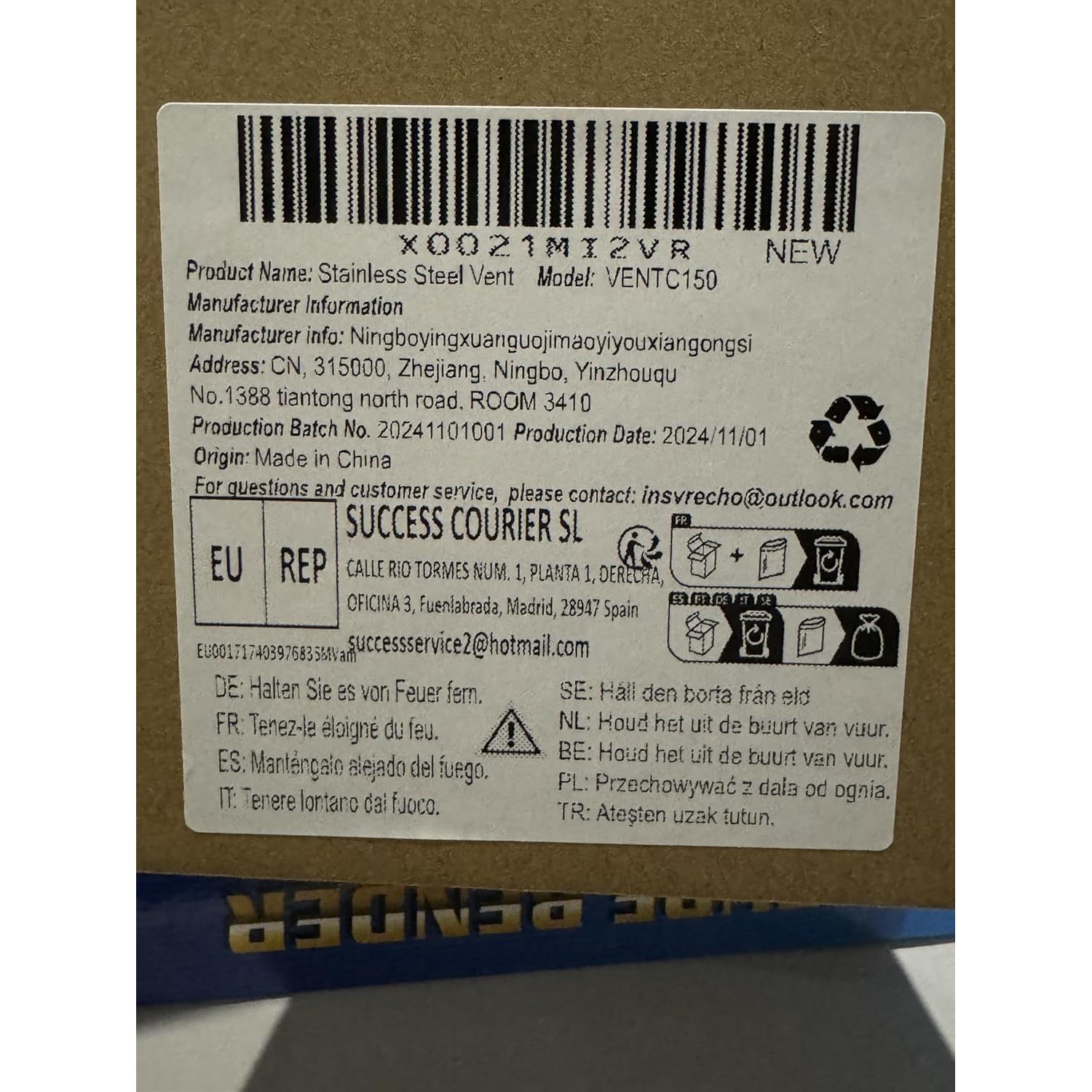 Cubierta de Ventilación Insvrecho 150mm Acero Inoxidable Exterior
