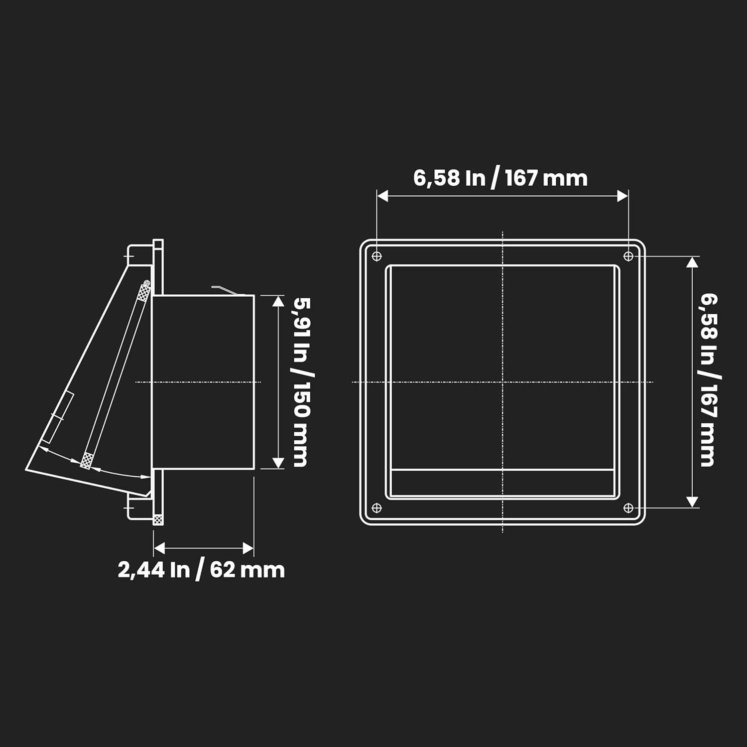 Repa Market 6" Inch Range Hood Vent Cover - Stainless Steel Dryer Vent - Indoor/Outdoor, Kitchen, Garage Louvered Duct Guard - Exterior Wall Vent Non-Return Valve for Exhaust, Intake HVAC System