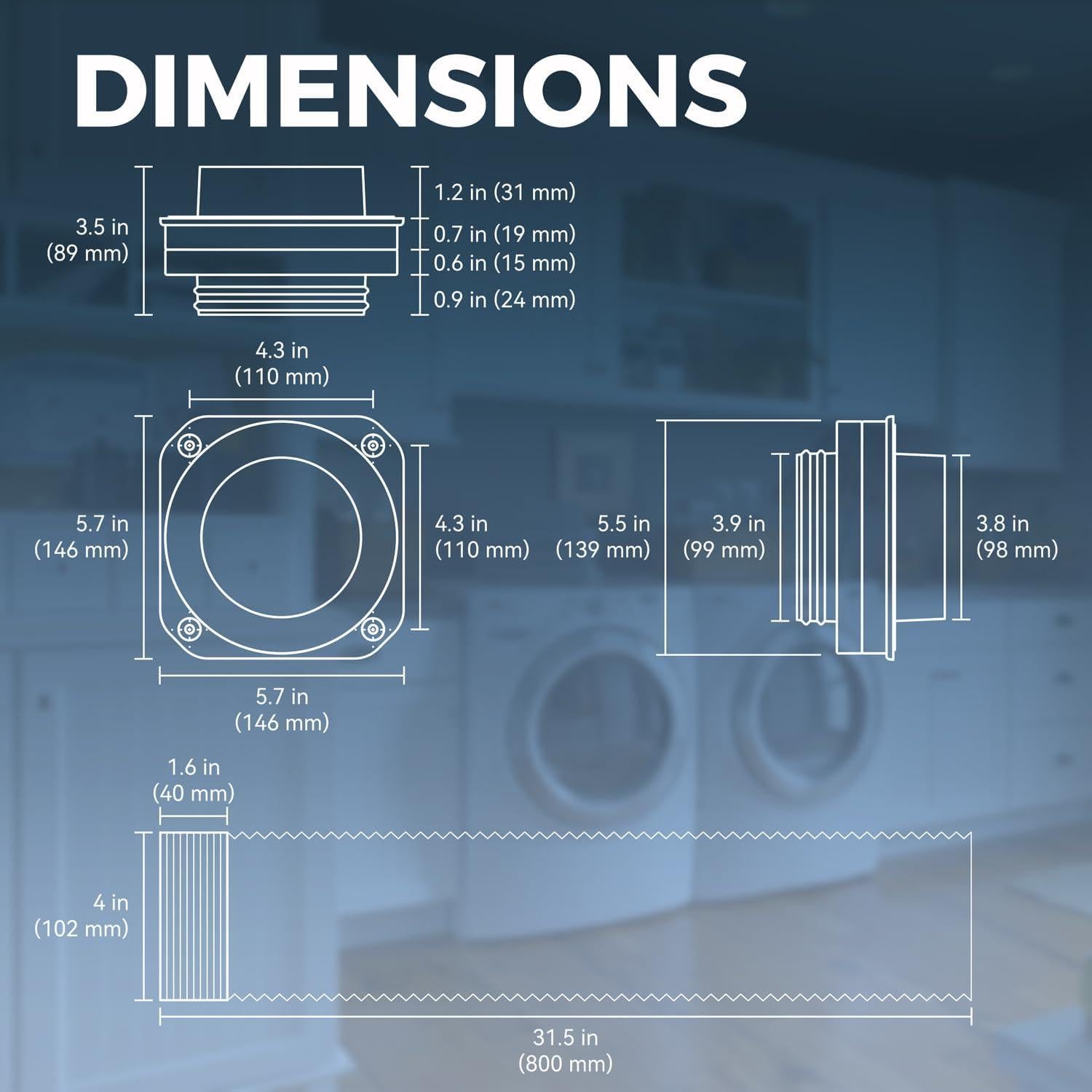 Conector de Ventilación de Secadora Magnético Jeevony DV180 0.8m