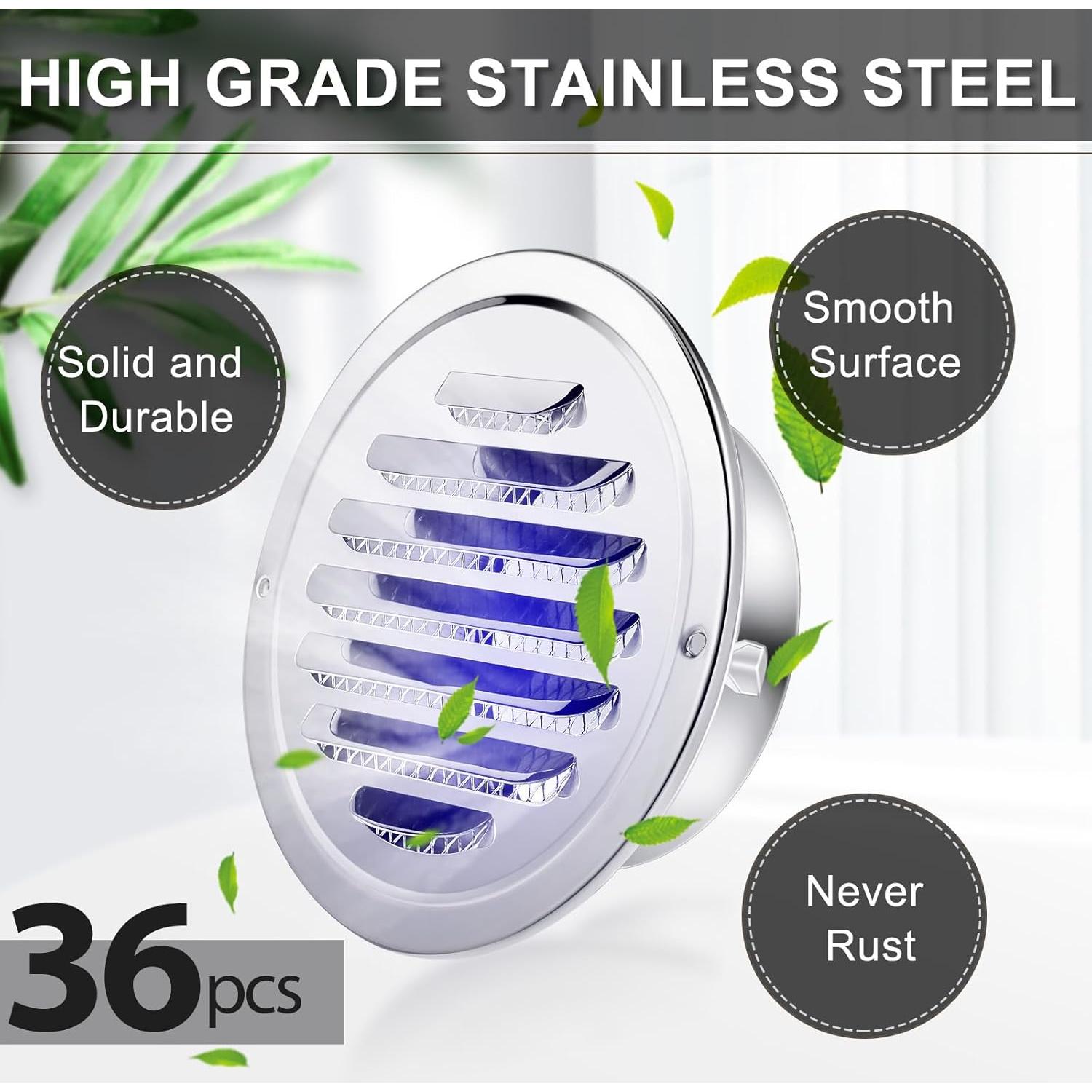 Ventilaciones de Sofito 36 Pcs Acero Inoxidable 10.16 cm Plateado