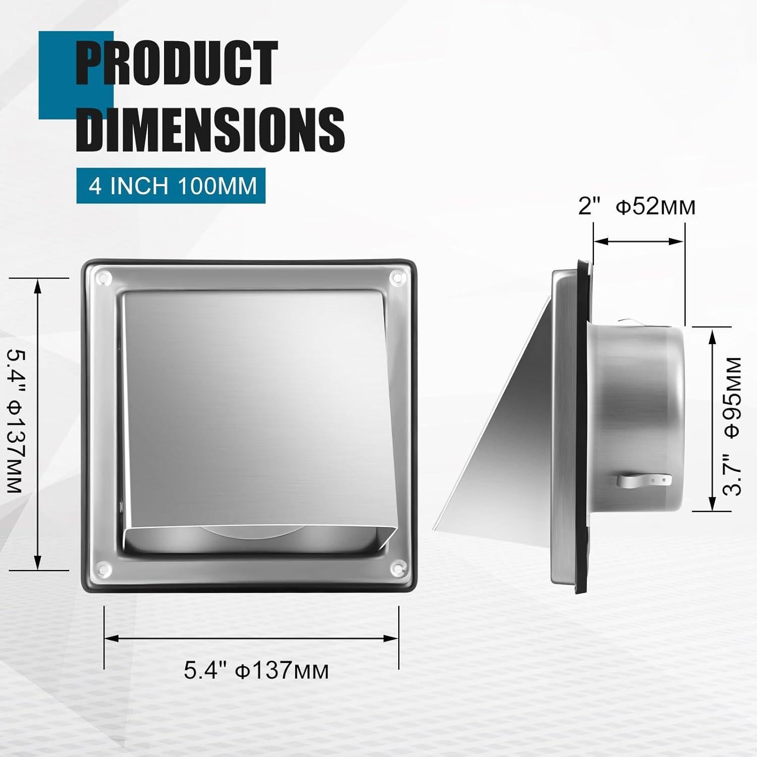 Cubierta de Ventilación para Secadora Gisafai 4" Acero Inoxidable