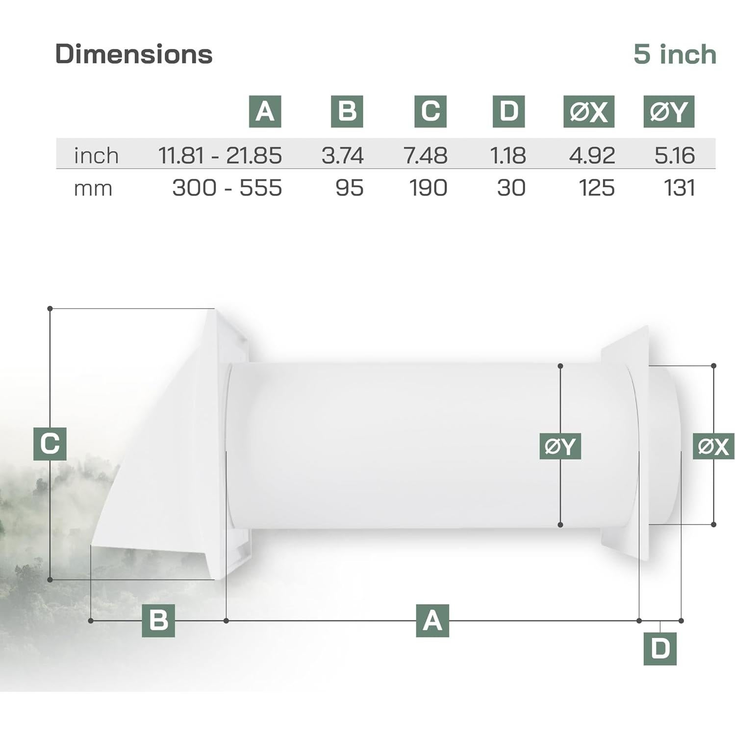 Kit de Ventilación de Pared Vent Systems 5" Ajustable Blanco