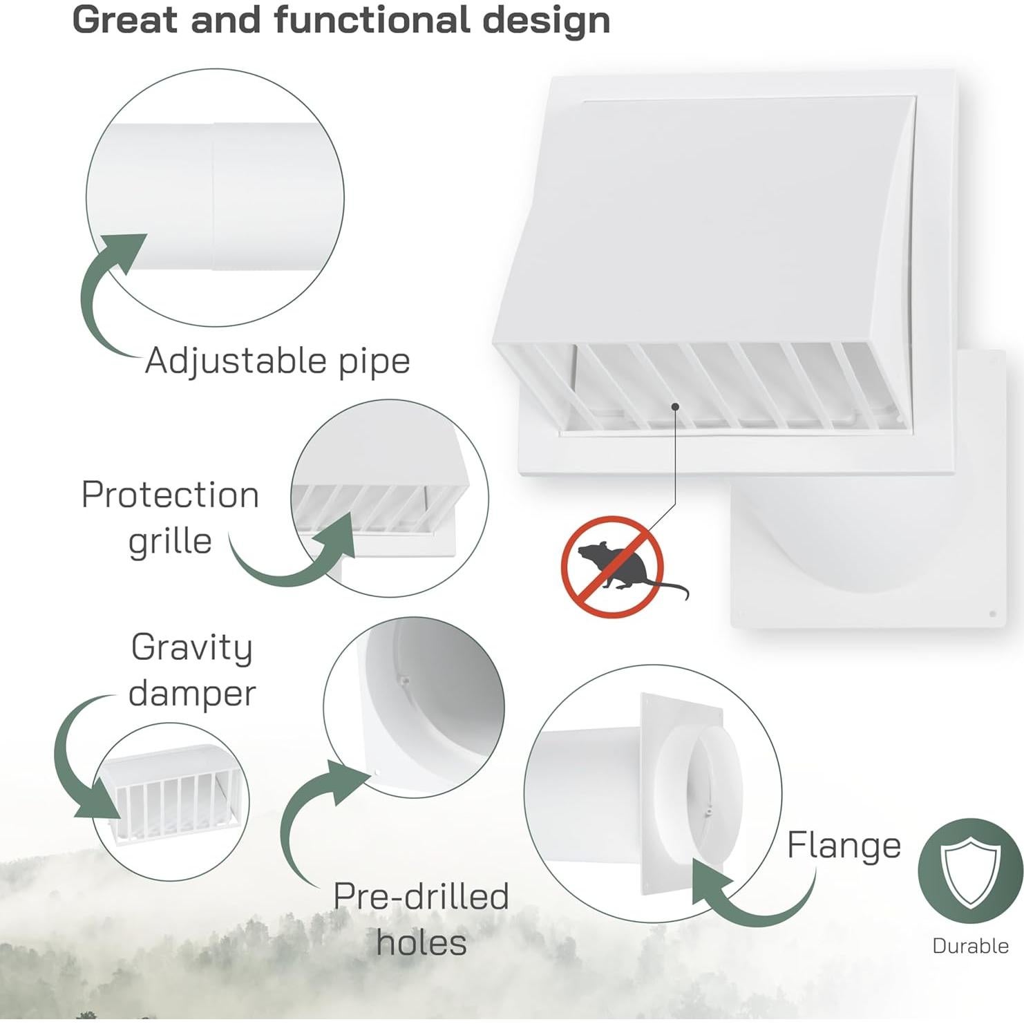 Kit de Ventilación de Pared Vent Systems 5" Ajustable Blanco