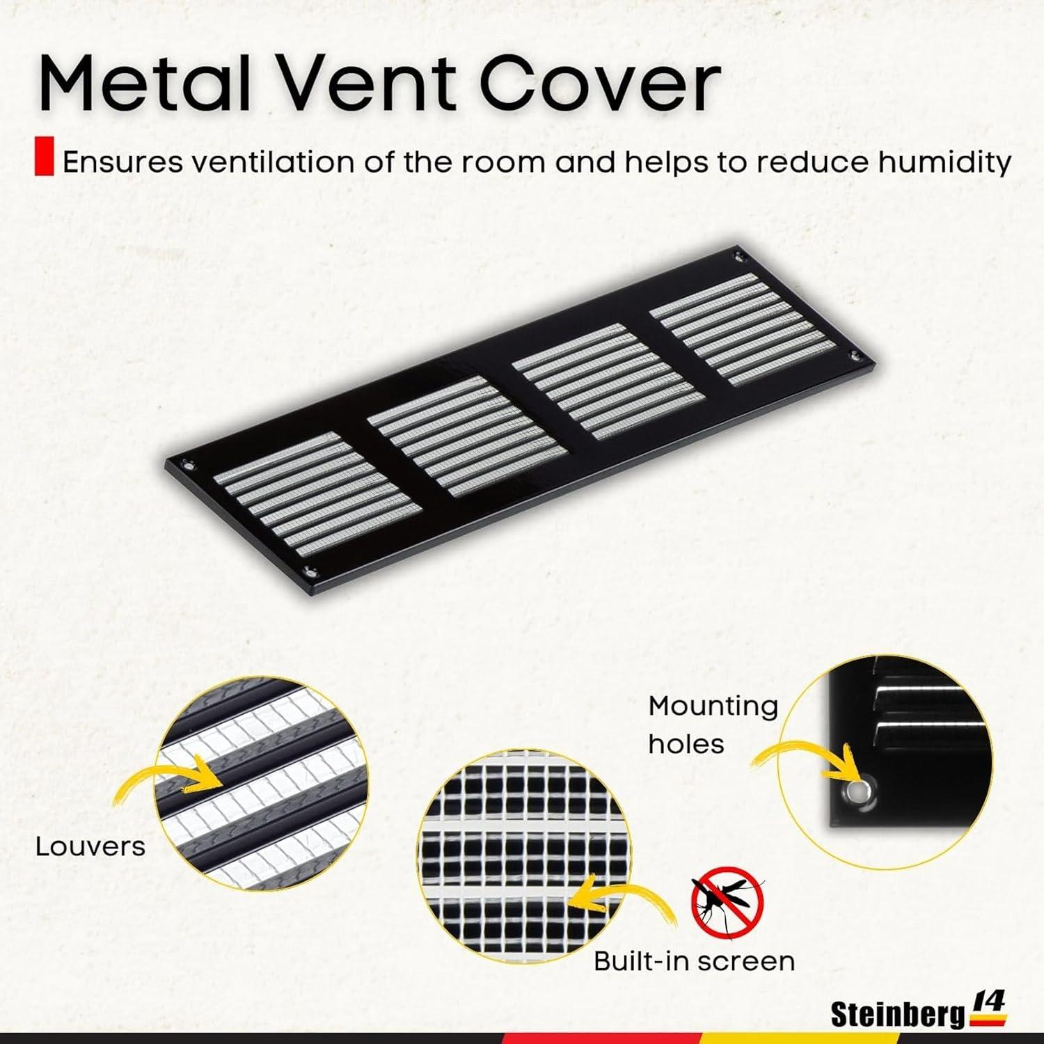 Cubierta de Ventilación Steinberg14 Negra 14x5 cm con Malla