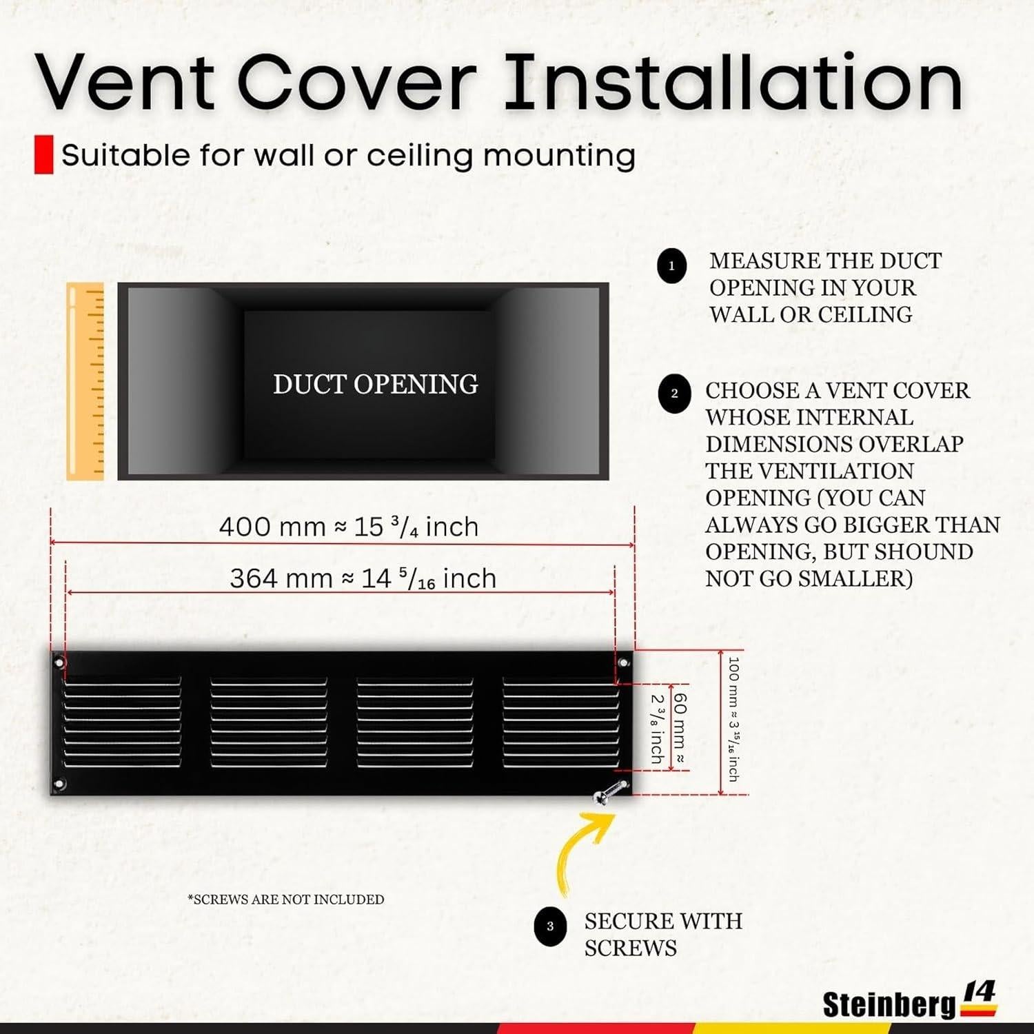 Cubierta de Ventilación Steinberg14 Negra 14x5 cm con Malla