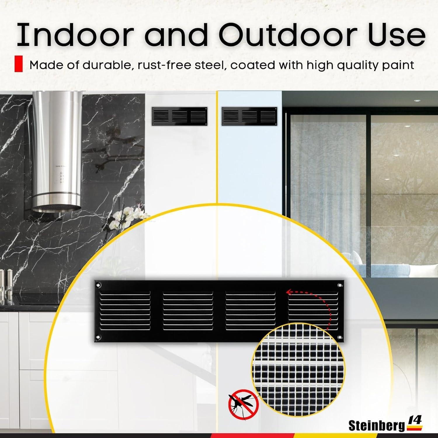 Cubierta de Ventilación Steinberg14 Negra 14x5 cm con Malla