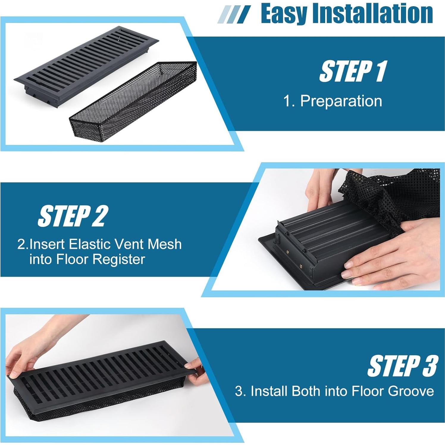 Set de 12 Rejillas de Piso y Filtros de Malla Baquler 10x36cm