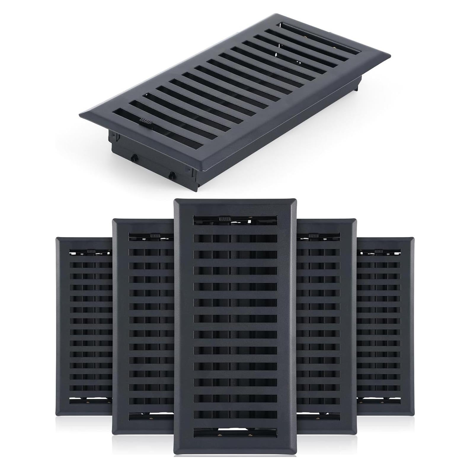 6 Rejillas de Piso Negras de Metal 10x25 cm con Compensador