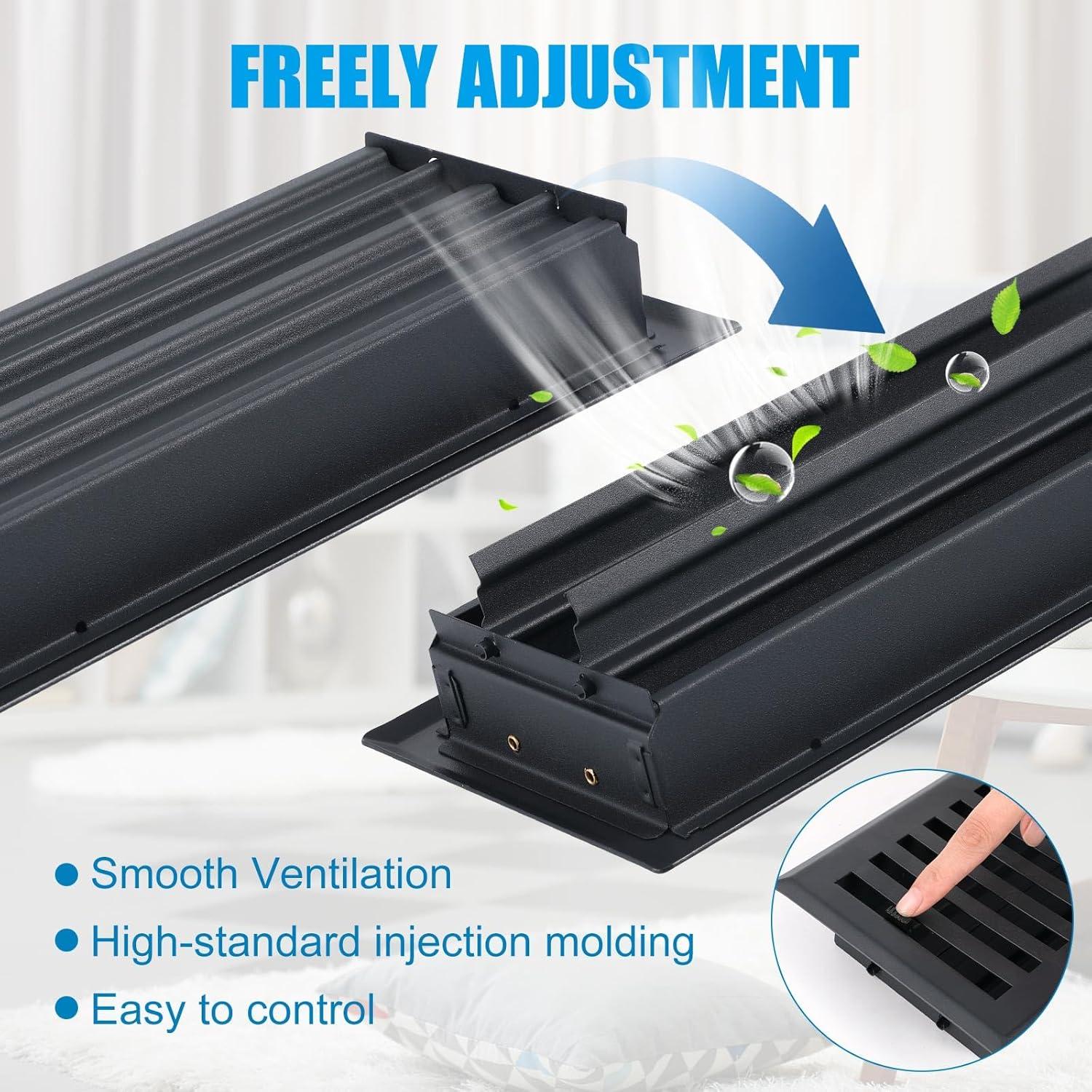 6 Rejillas de Piso Negras de Metal 10x25 cm con Compensador