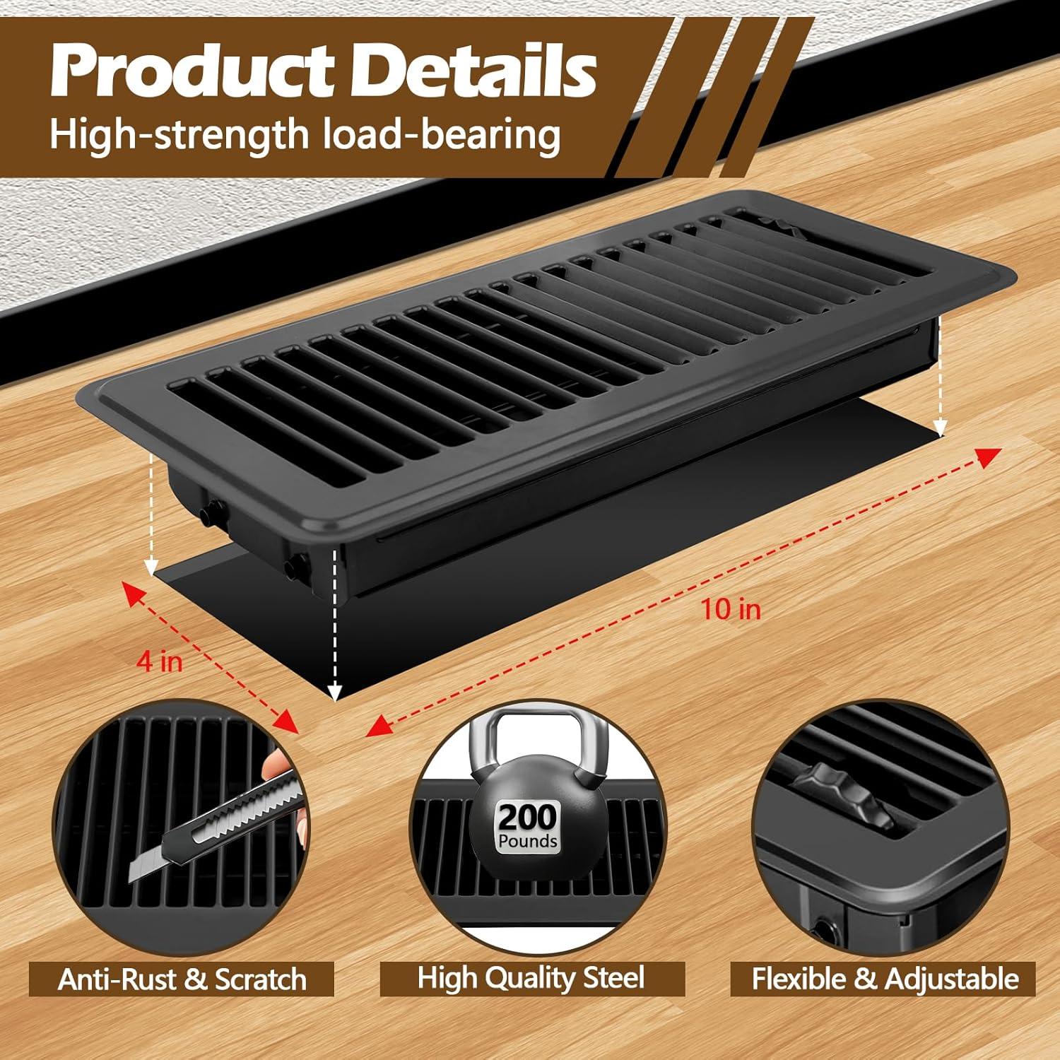 Registro de Piso 10x25 cm WAWINY 6 Pzas Acero Negro Ajustable