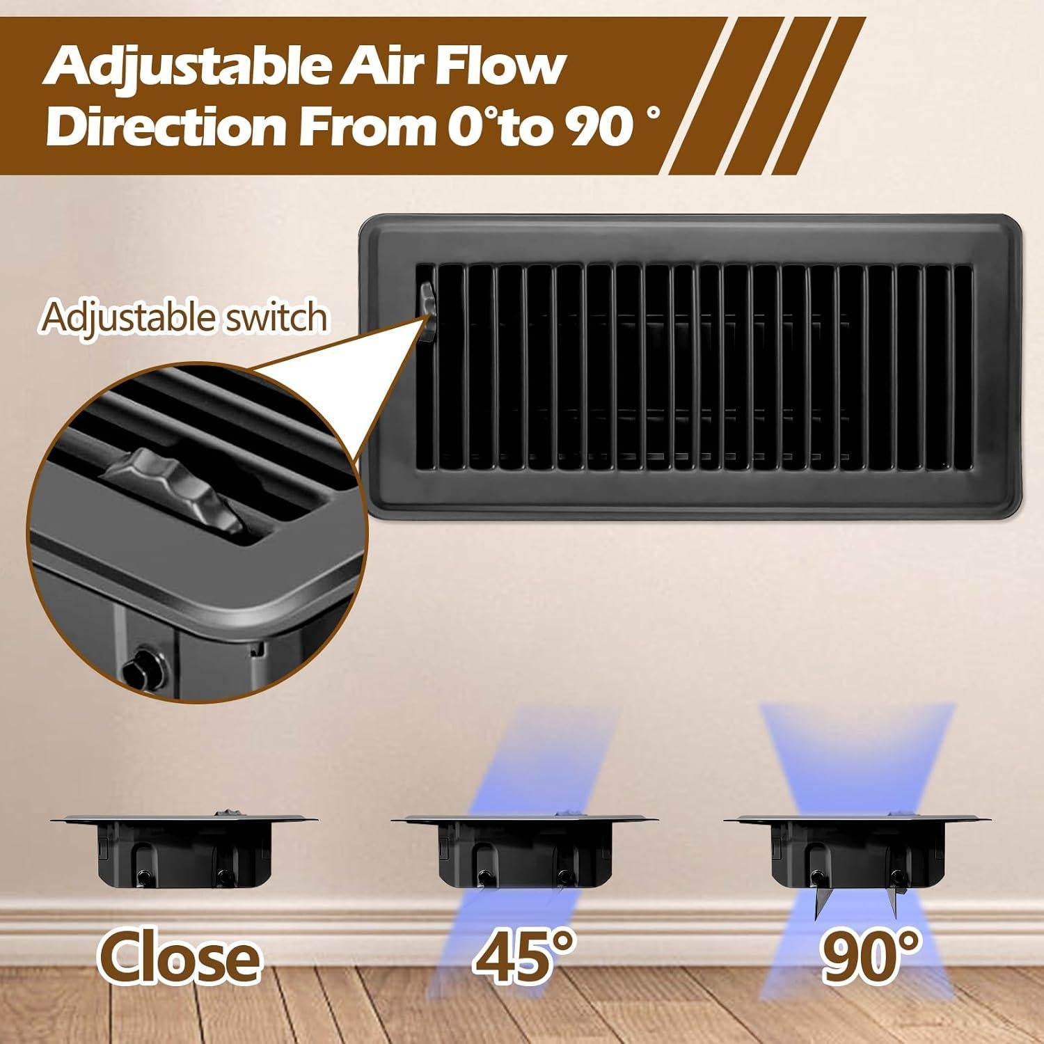 Registro de Piso 10x25 cm WAWINY 6 Pzas Acero Negro Ajustable