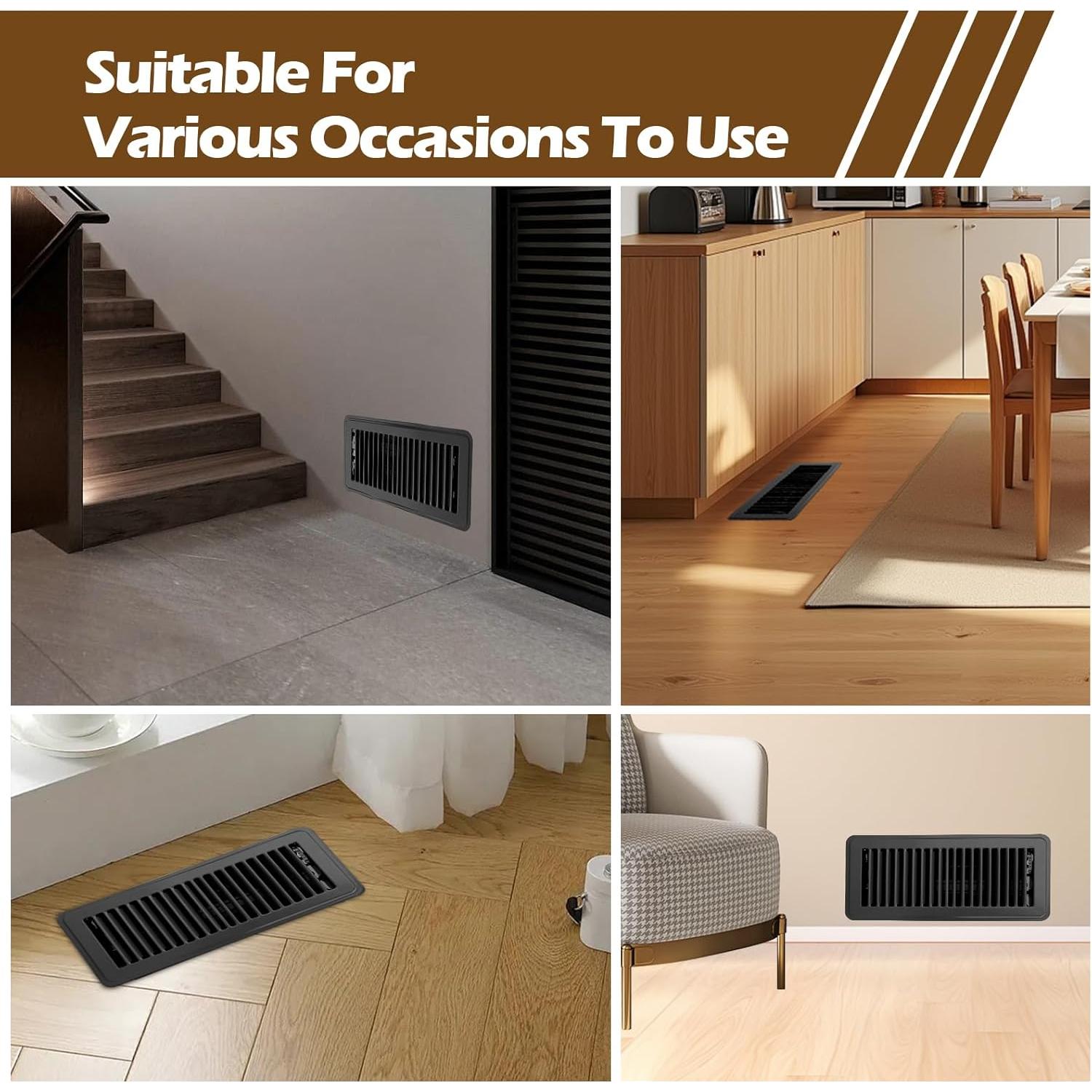 Registro de Piso 10x25 cm WAWINY 6 Pzas Acero Negro Ajustable