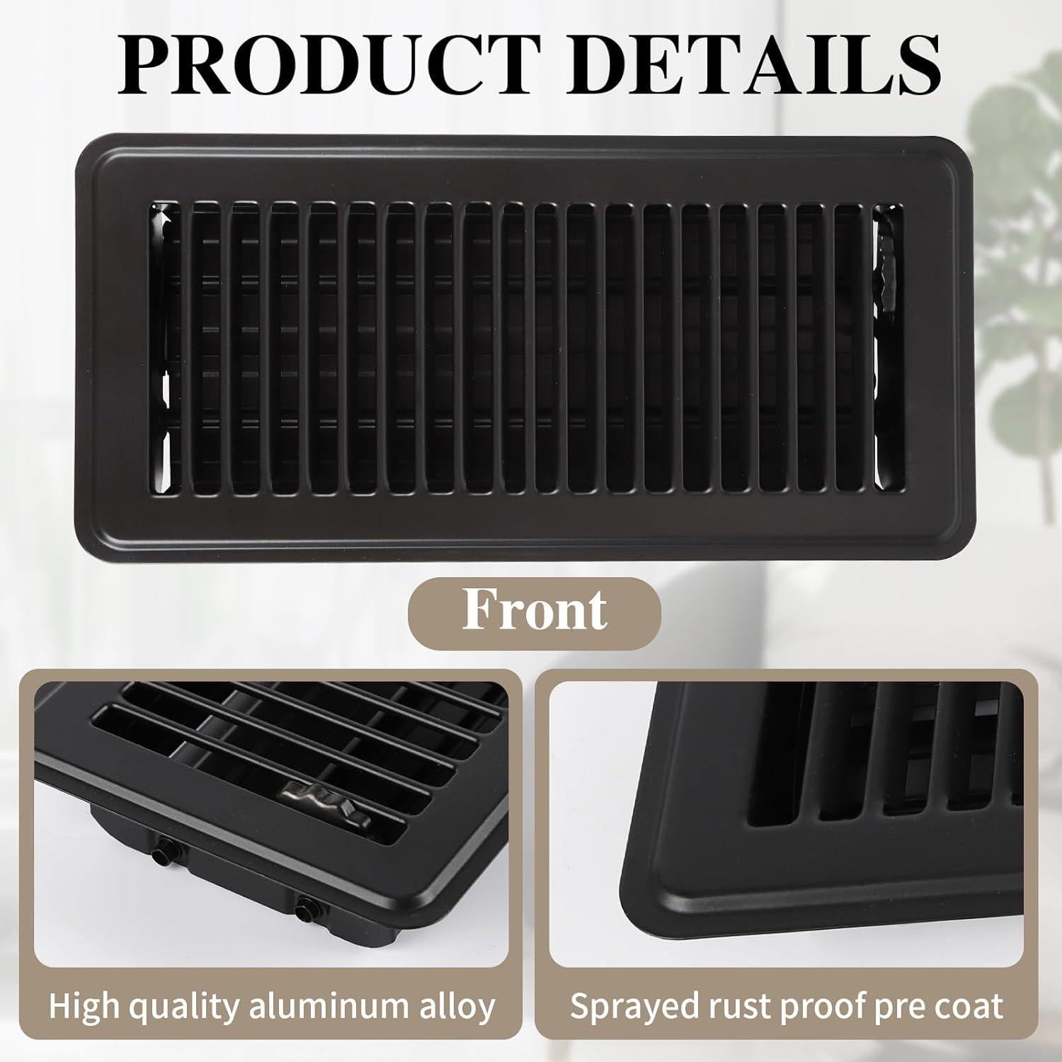 6 Cubiertas de Ventilación de Piso 4x10 Metal Negro 20 MULE TEAM