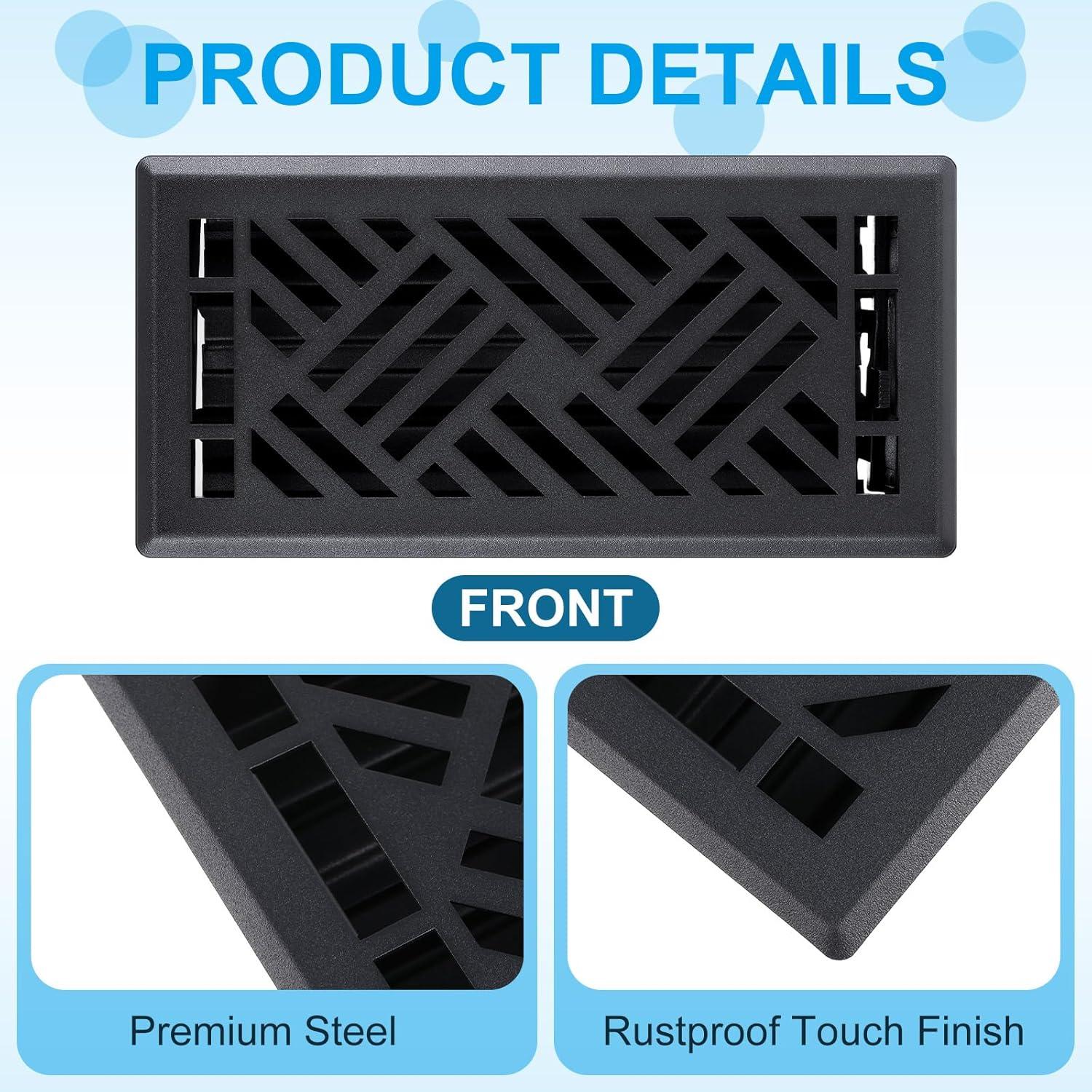 Cubiertas de Ventilación de Piso Blulu 2 Piezas 10x25 cm Negro