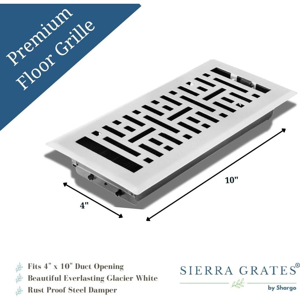 Registro de Piso de Acero Blanco Glaciar 10 cm x 25 cm